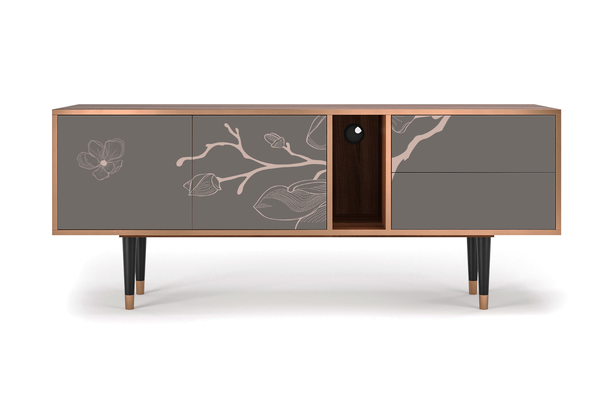 Meuble TV gris et rose 170cm 2 tiroirs et 2 portes (photo) Meuble TV gris et rose 170cm 2 tiroirs et 2 portes