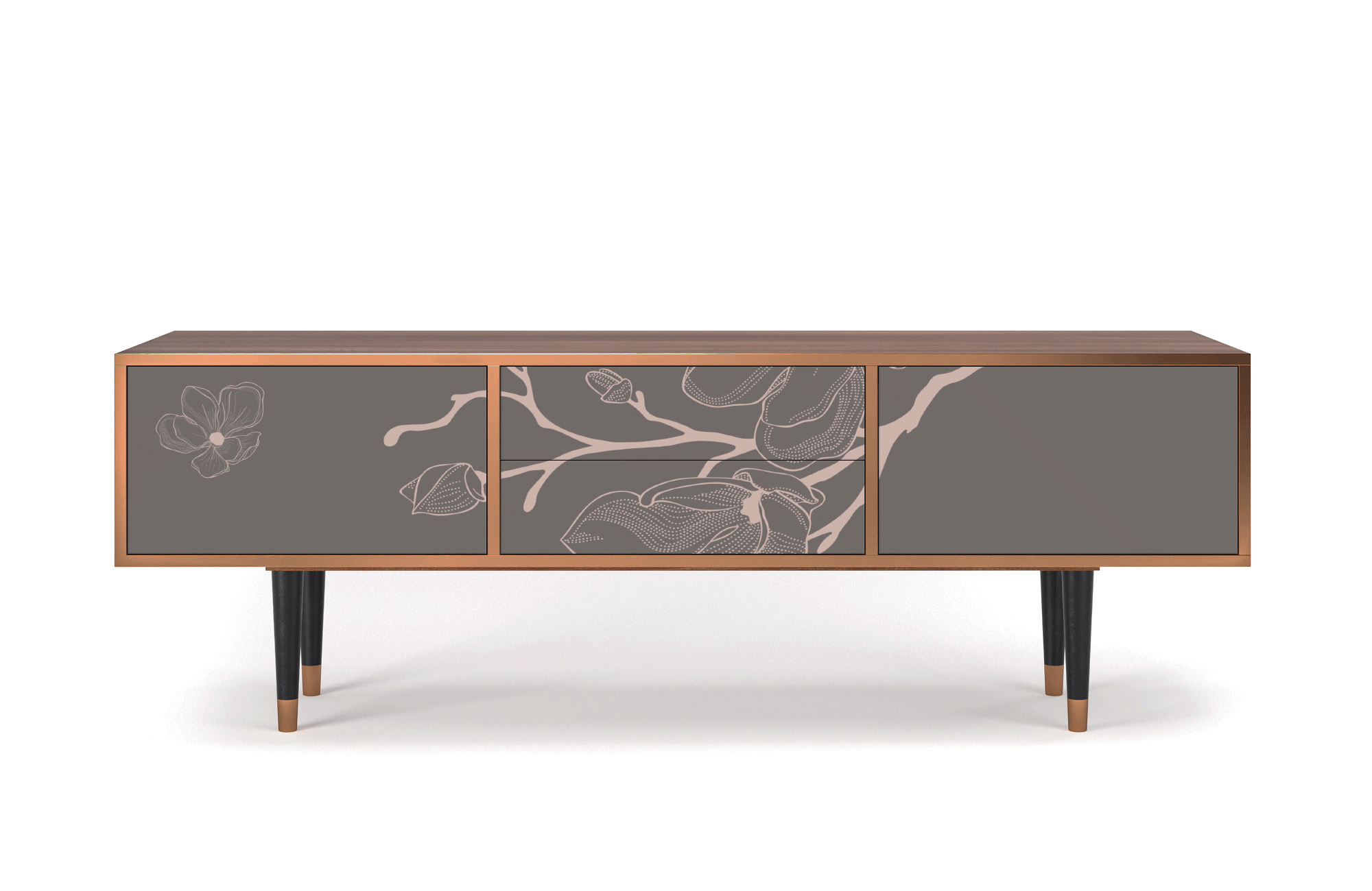 Meuble TV gris et rose 170cm 2 tiroirs et 2 portes (photo) Meuble TV gris et rose 170cm 2 tiroirs et 2 portes
