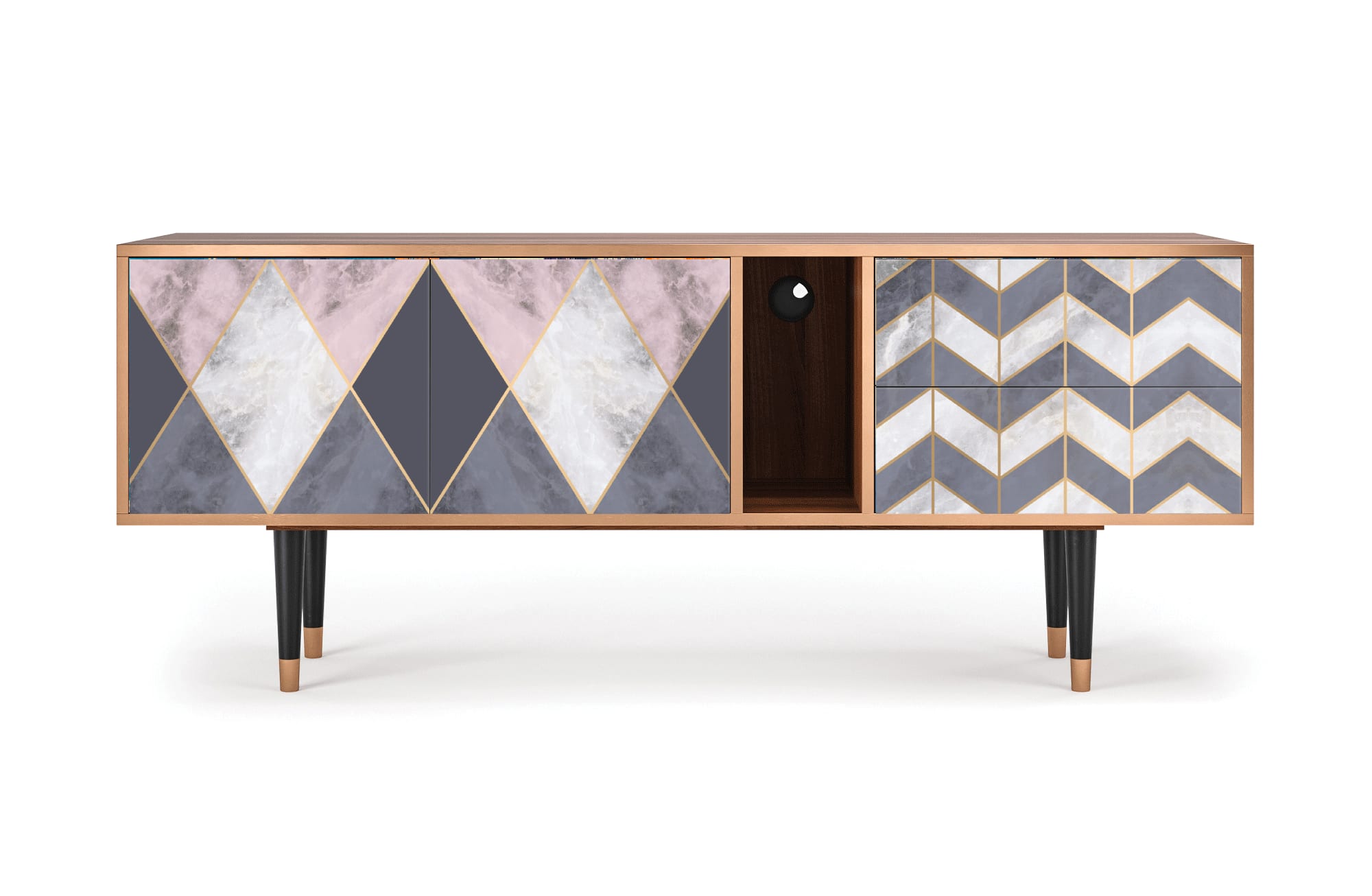 Meuble TV gris et rose 170cm 2 tiroirs et 2 portes (photo) Meuble TV gris et rose 170cm 2 tiroirs et 2 portes
