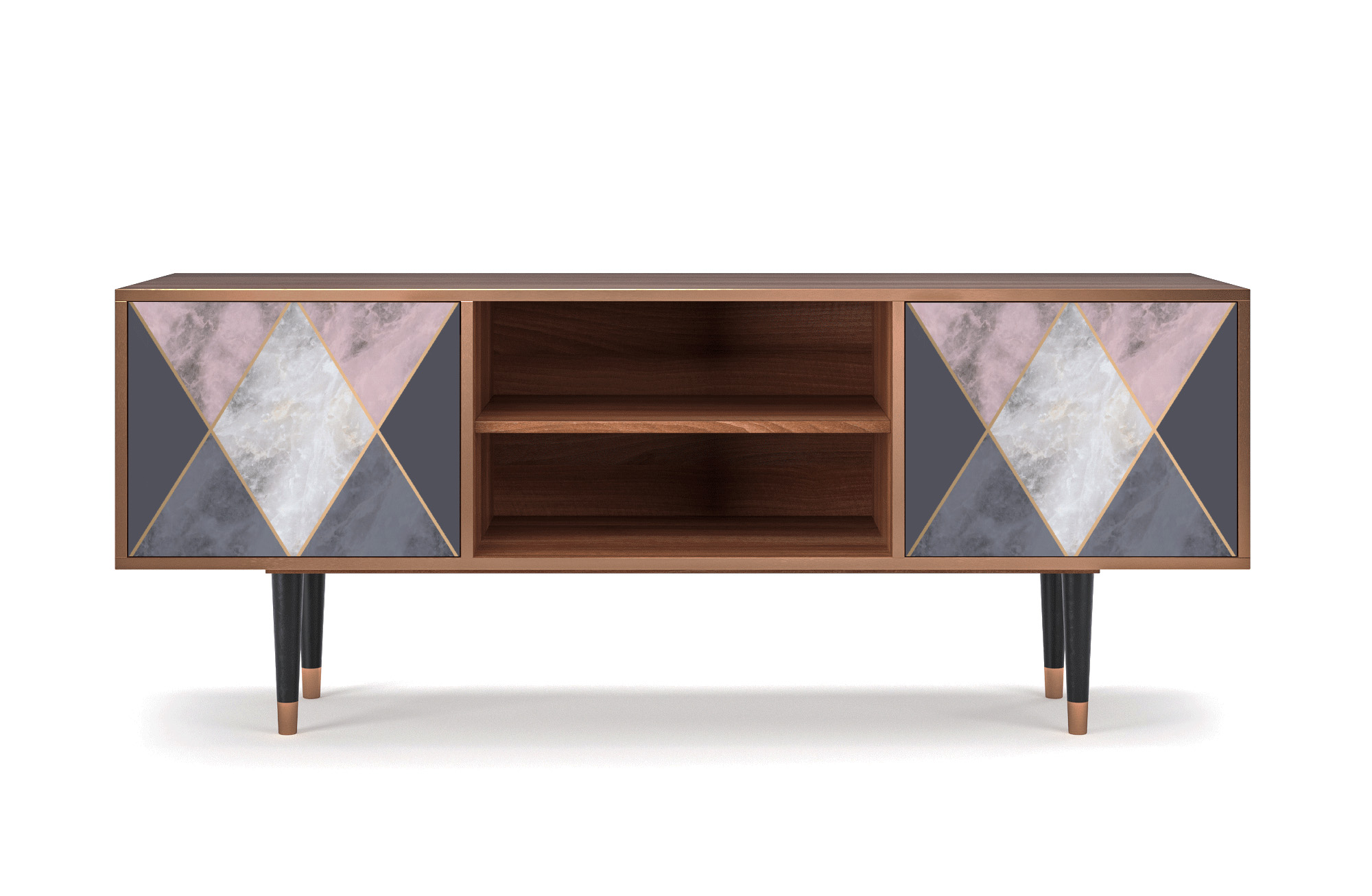 Meuble TV gris et rose 170cm 2 portes