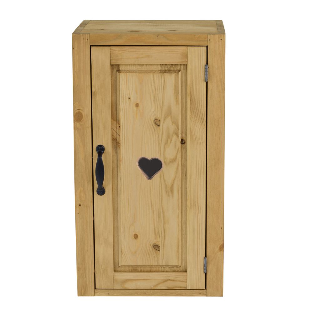 Meuble haut pin massif 40 cm 1 porte avec coeur ouverture à droite (photo) Meuble haut pin massif 40 cm 1 porte avec coeur ouverture à droite