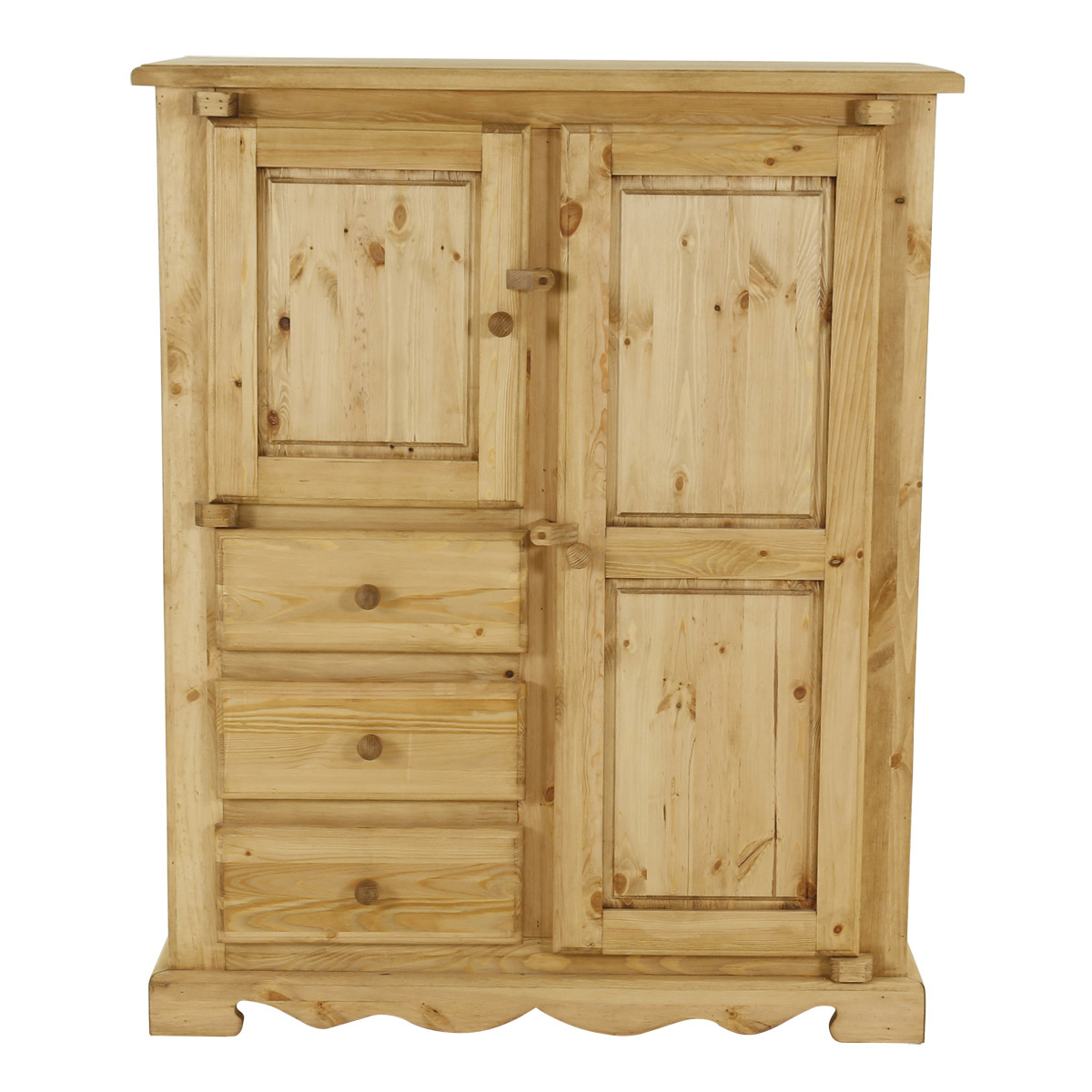 Bahut rustique en pin massif 2 portes + 3 tiroirs avec charnières bois (photo) Bahut rustique en pin massif 2 portes + 3 tiroirs avec charnières bois