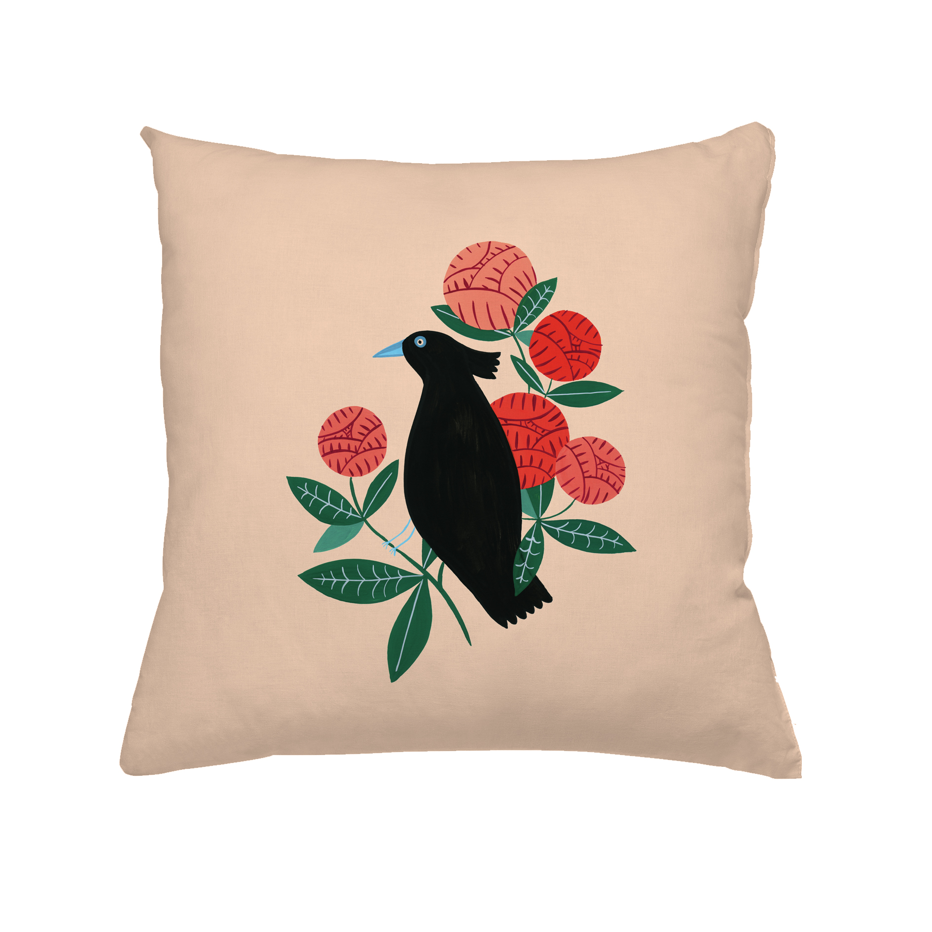 Coussin en coton oiseau noir 30x30 cm (photo) Coussin en coton oiseau noir 30x30 cm