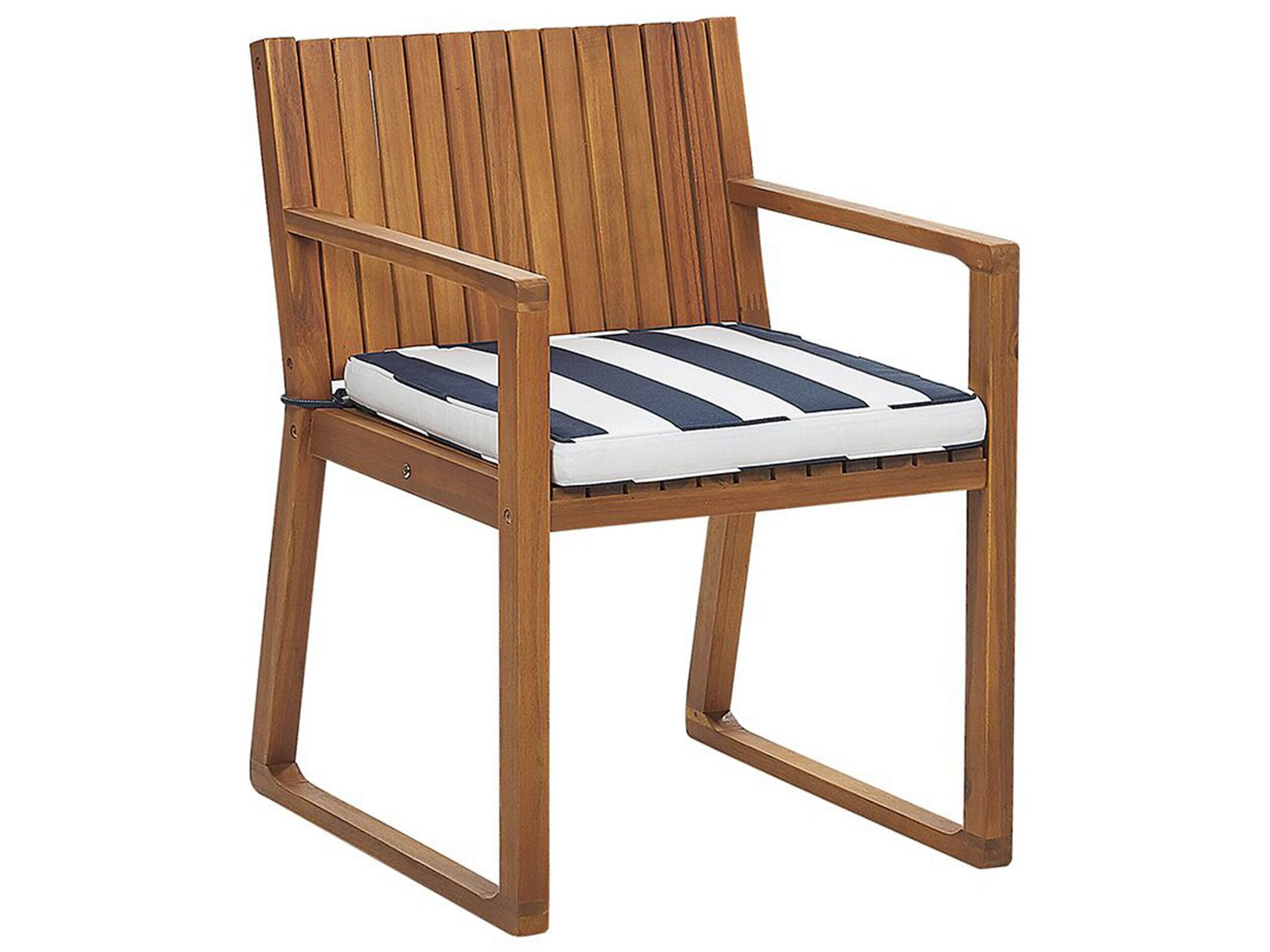 chaise de jardin avec coussin à rayures bleu marine