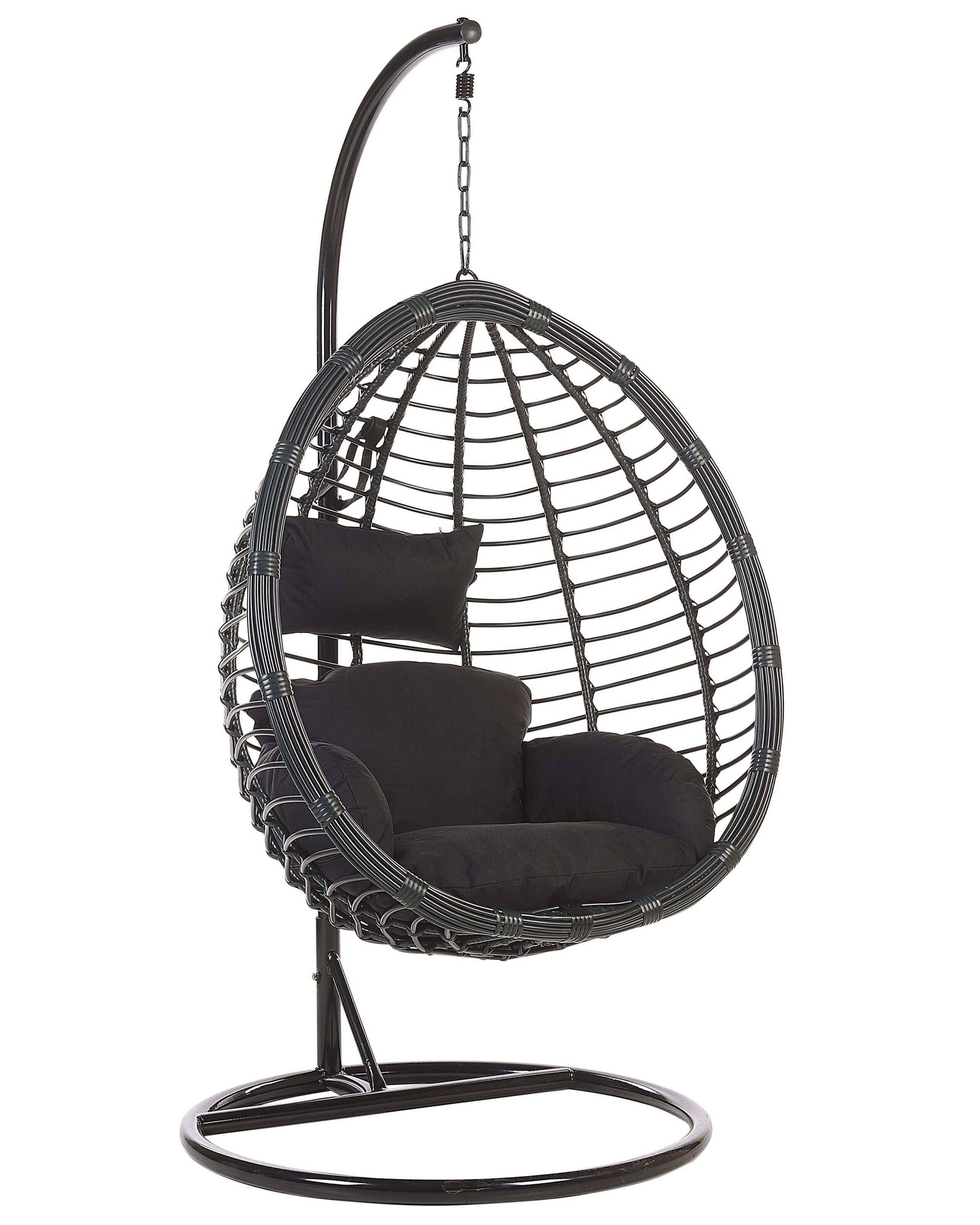Fauteuil suspendu en rotin noir avec support
