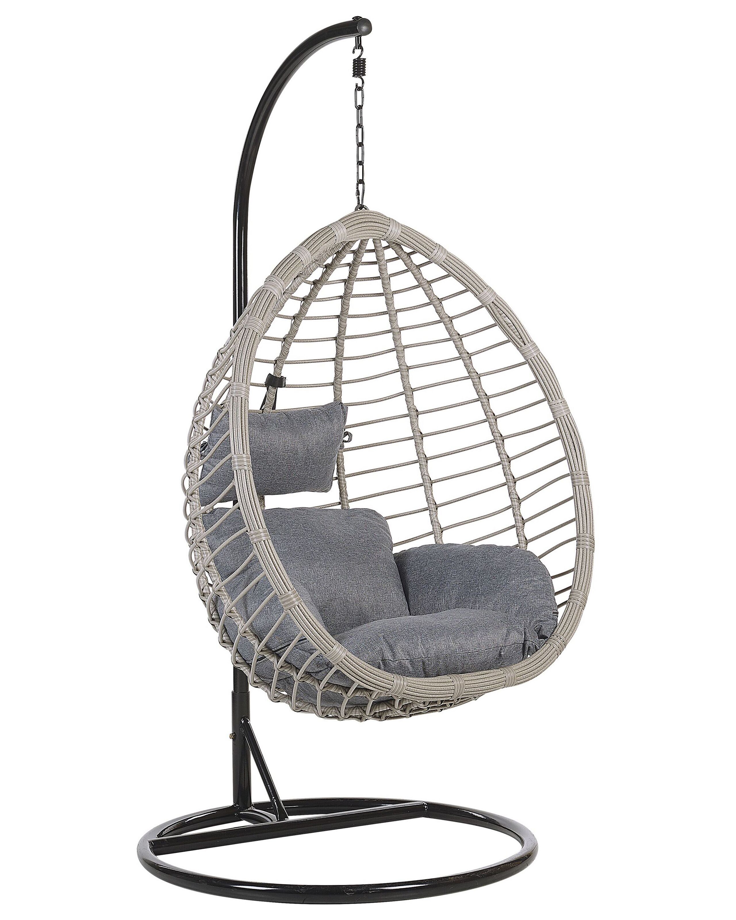 Fauteuil suspendu en rotin gris avec support