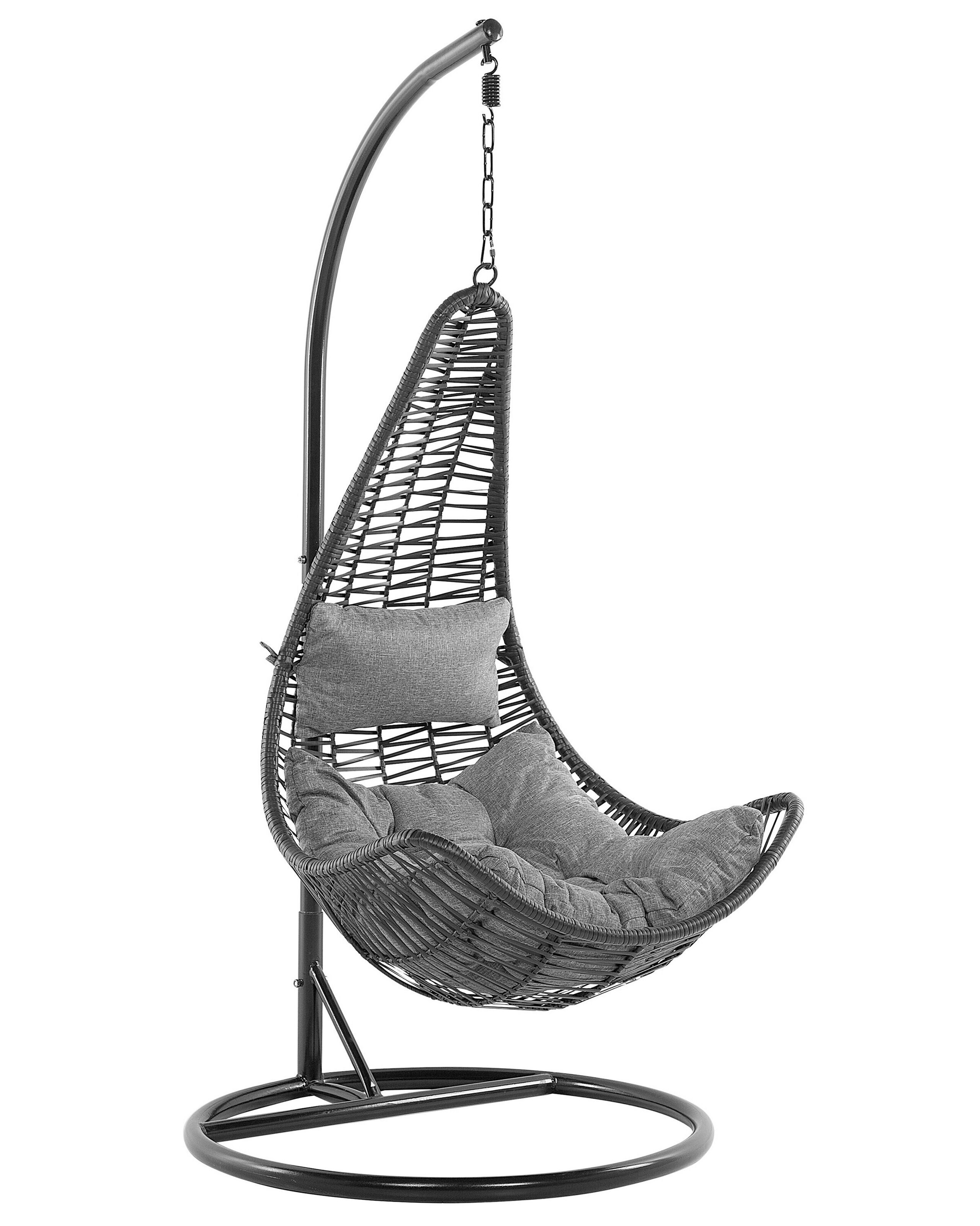 Fauteuil suspendu en rotin noir avec support