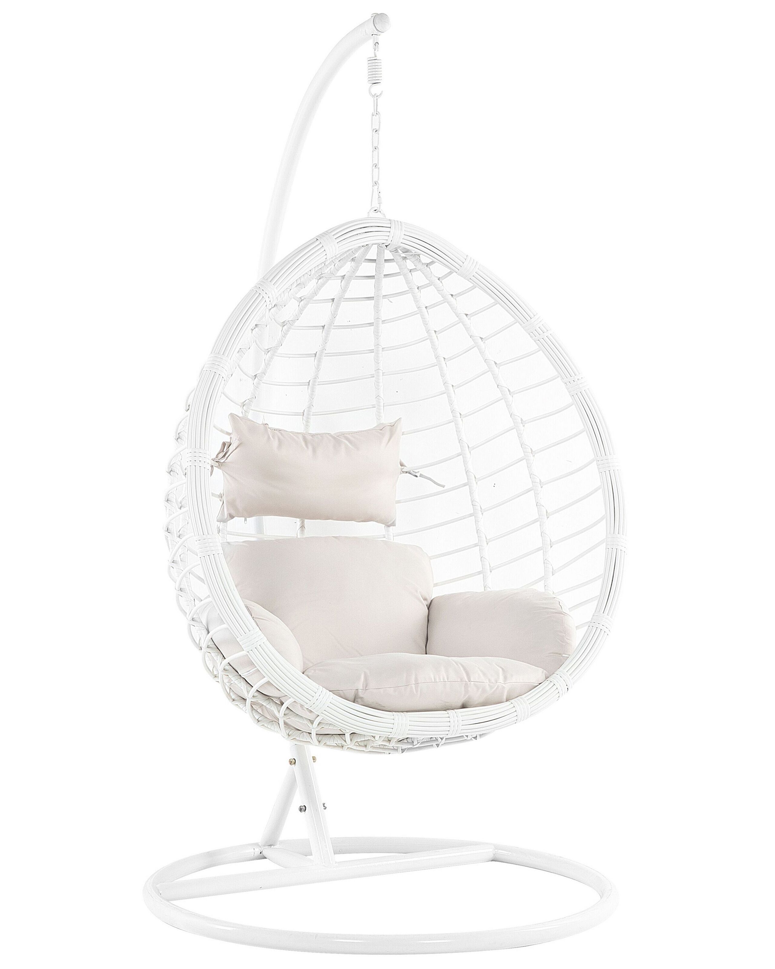 Fauteuil suspendu en rotin blanc avec support