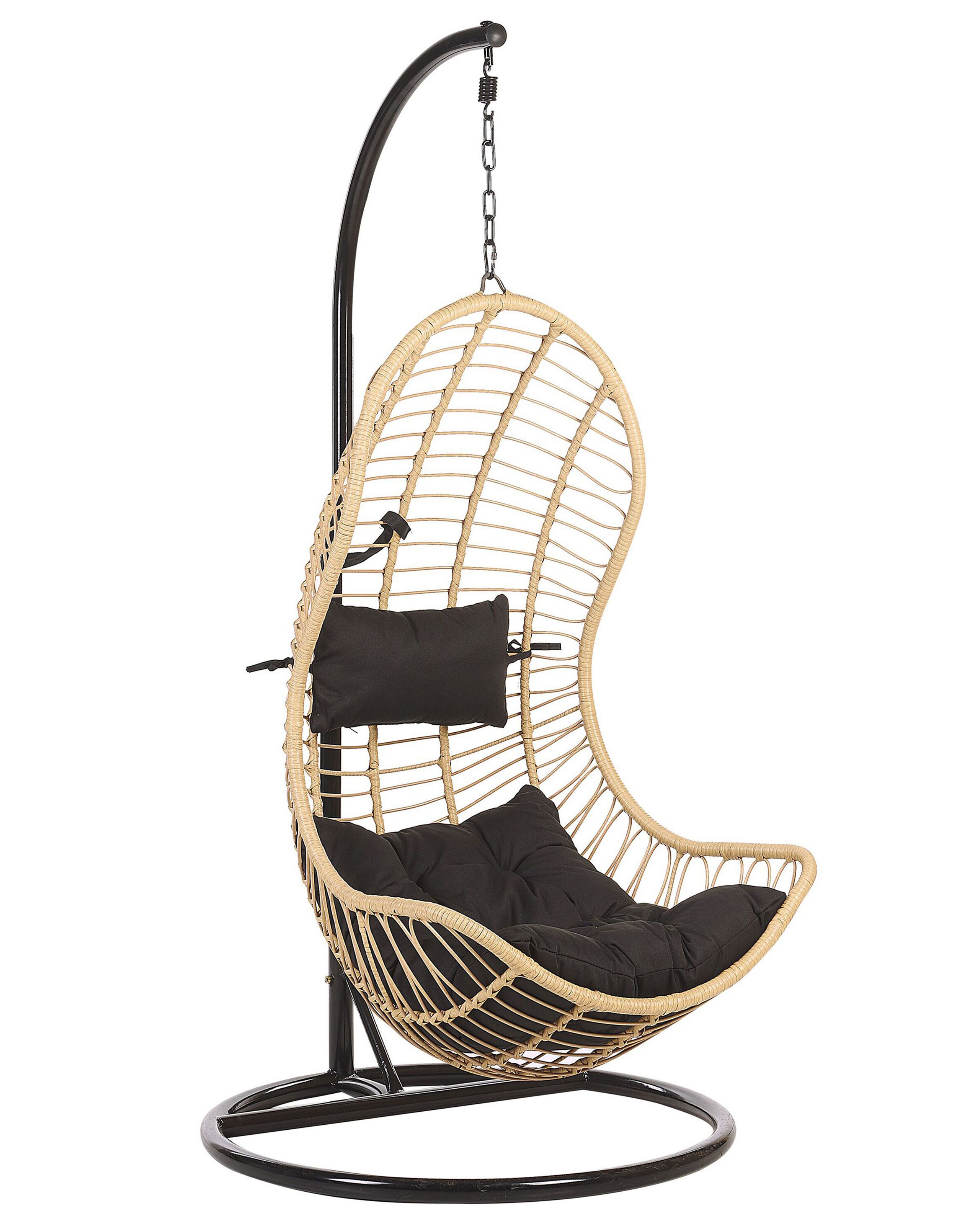 Fauteuil suspendu en rotin beige avec support