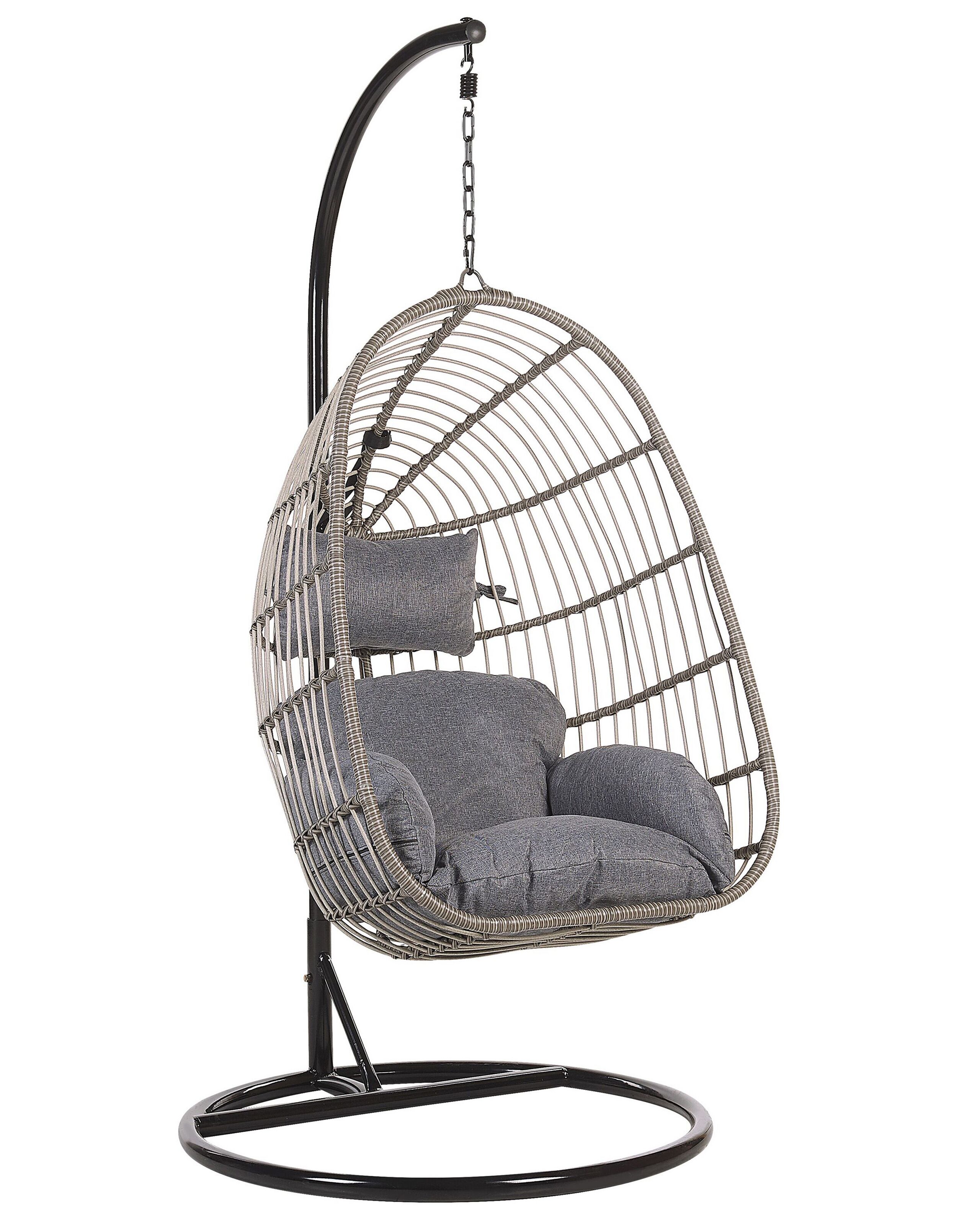Fauteuil suspendu en rotin gris avec support