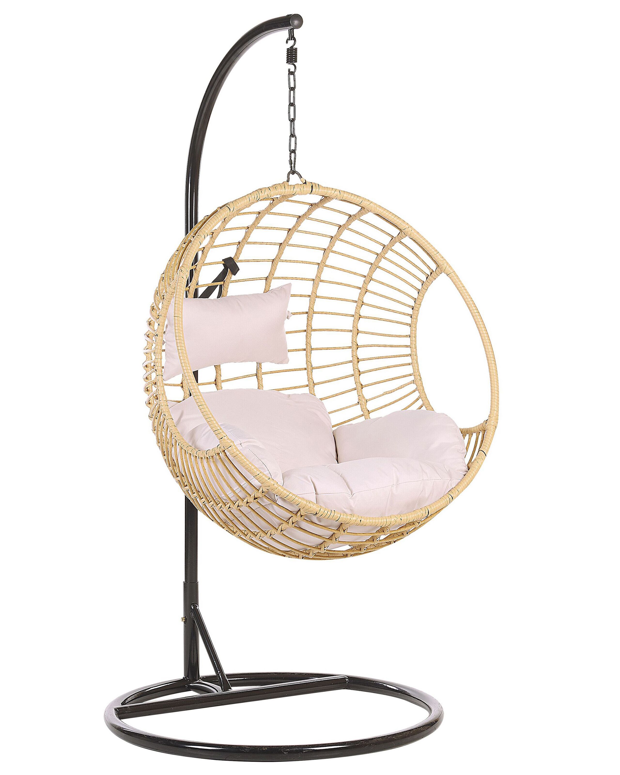 Fauteuil suspendu en rotin beige avec support