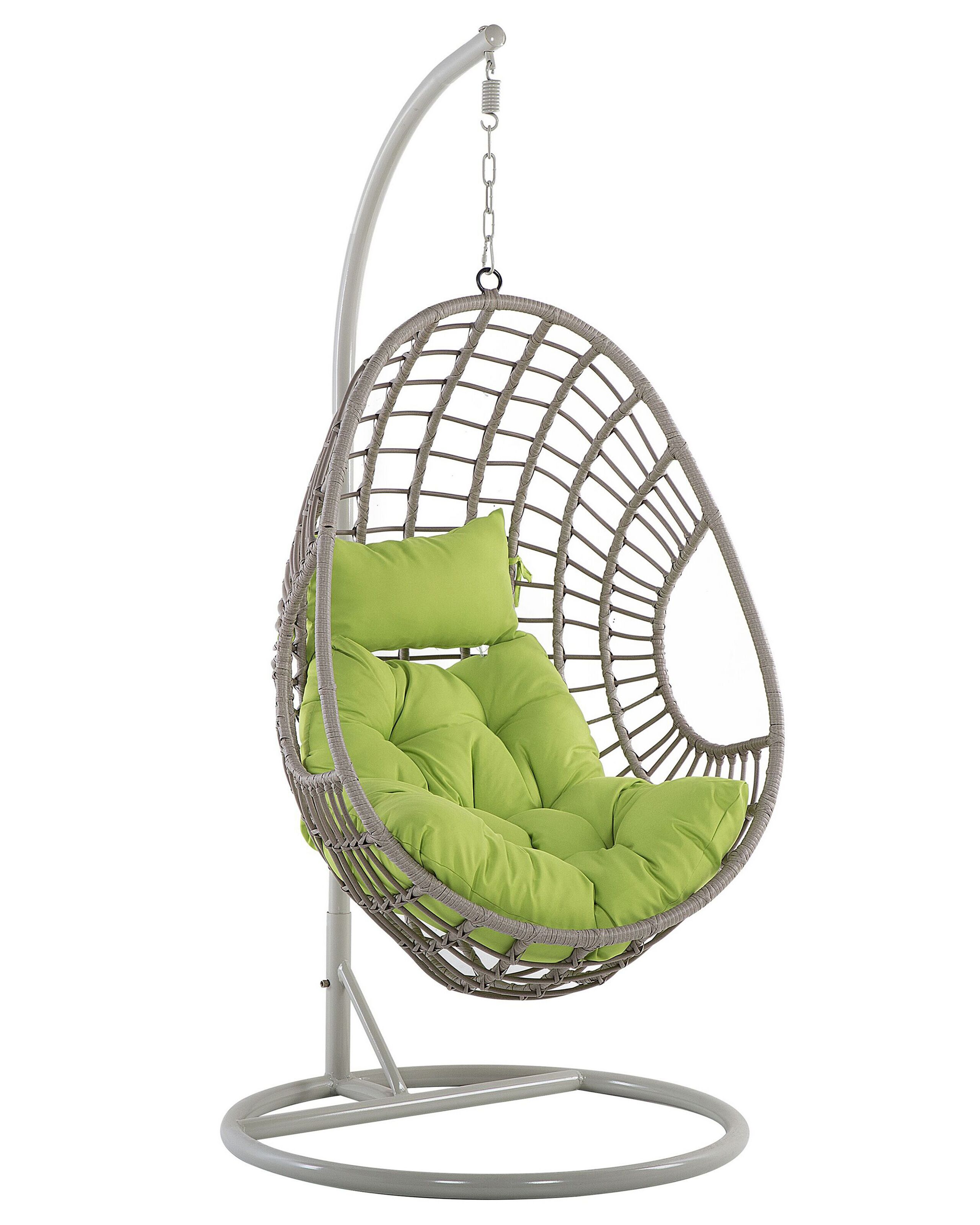 Fauteuil suspendu en rotin taupe avec support