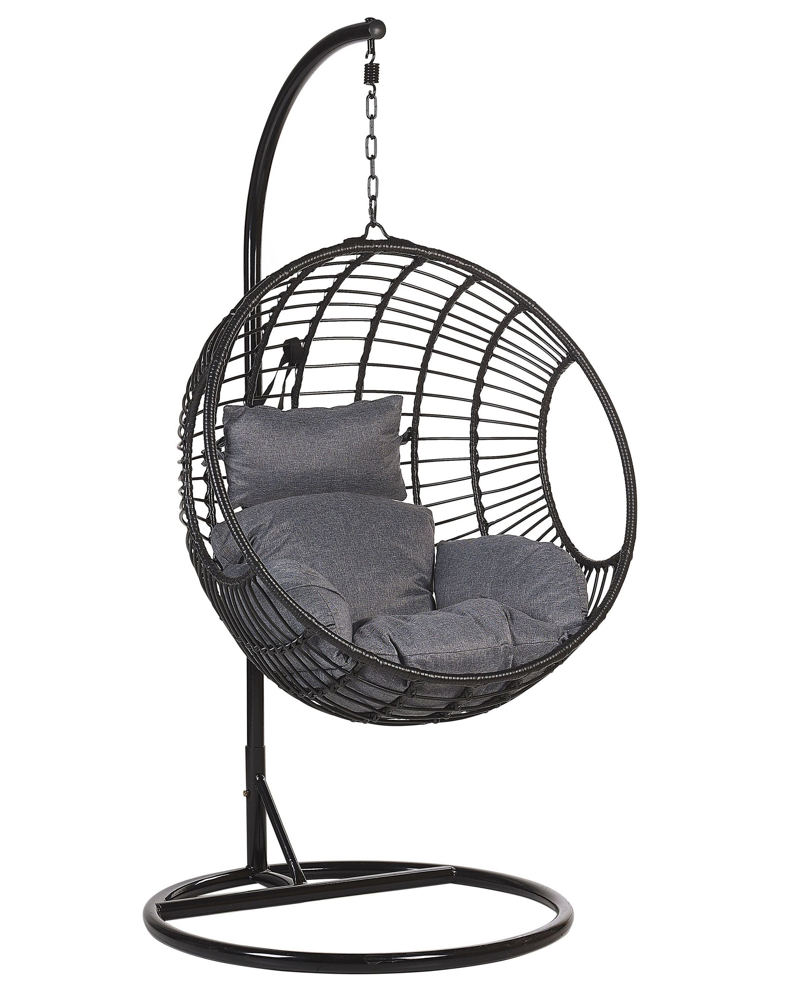 Fauteuil suspendu en rotin noir avec support