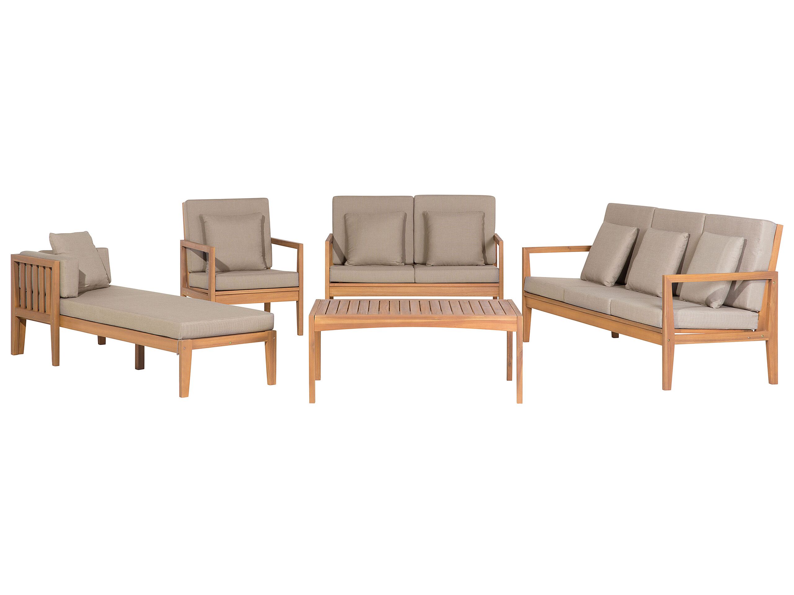 Salon de jardin en bois acacia avec coussins gris