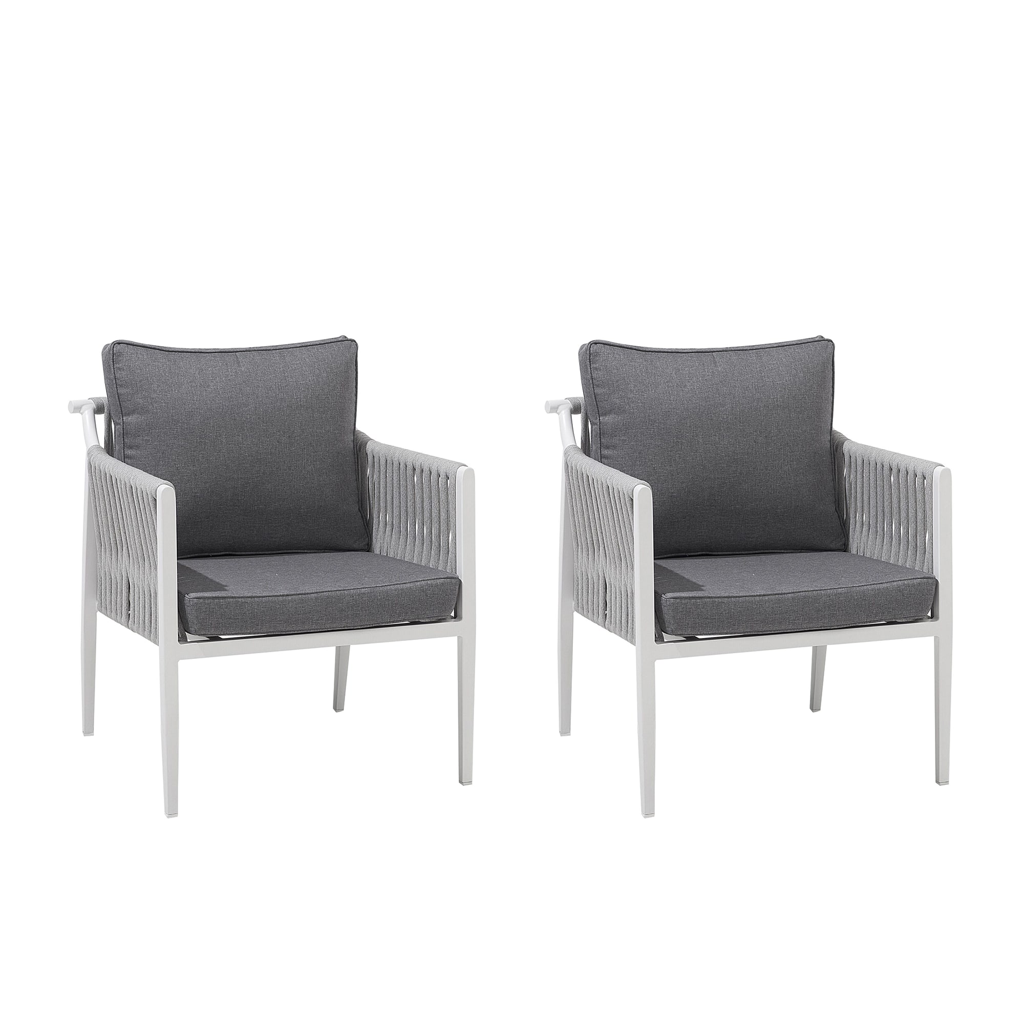 Lot de 2 chaises de jardin en aluminium blanc coussins gris