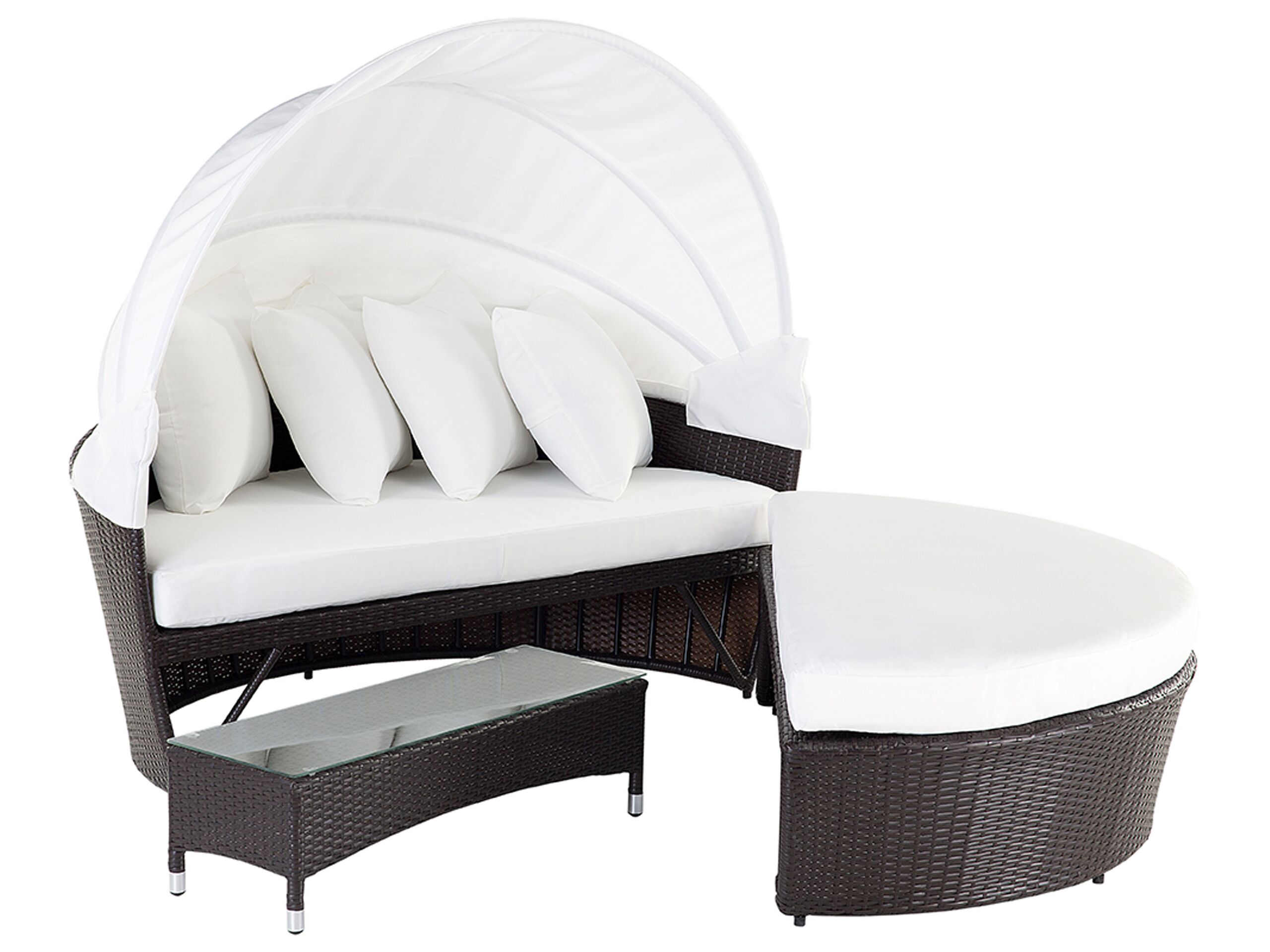 Lit de jardin en rotin avec coussins beiges (photo) Lit de jardin en rotin avec coussins beiges