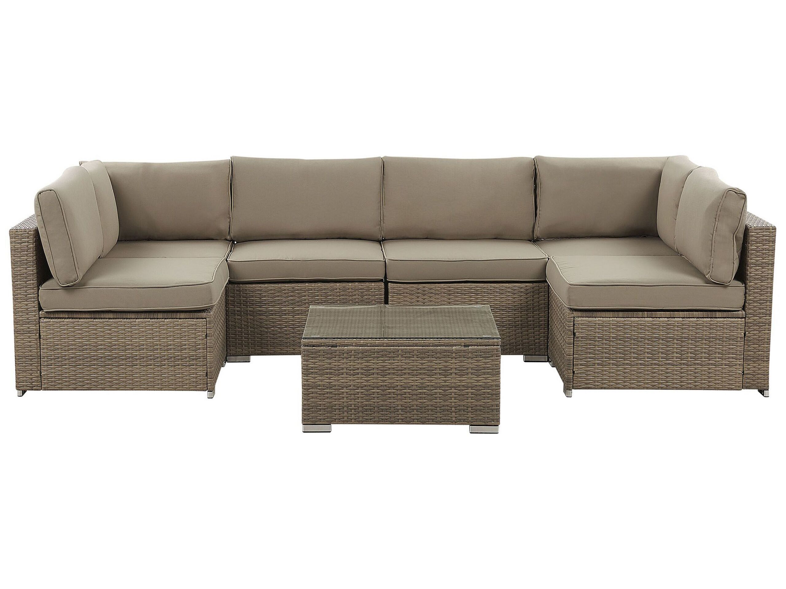 Salon de jardin 6 places en rotin marron coussins assortis