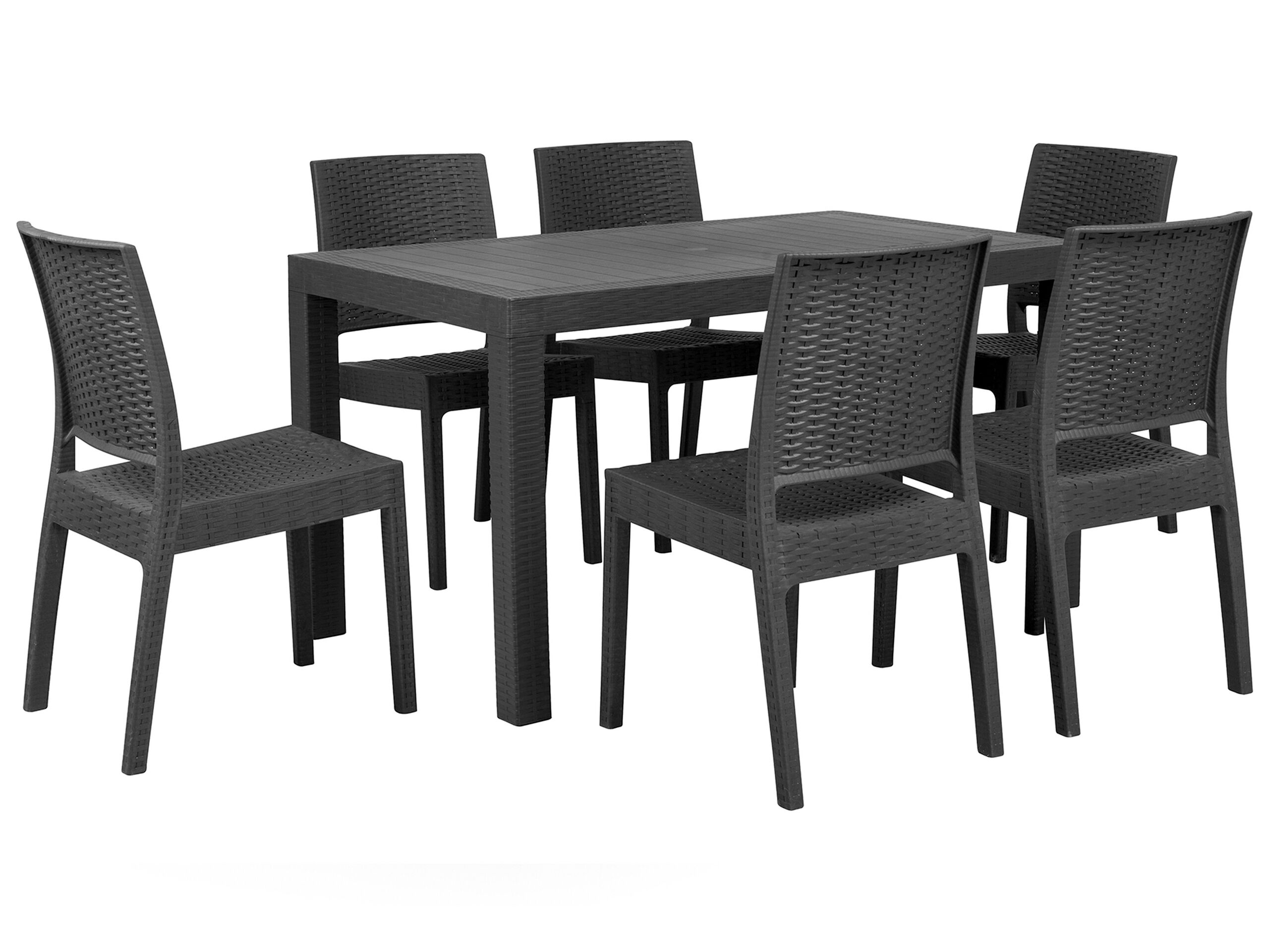 Set de salle à manger 6 personnes en matière synthétique gris