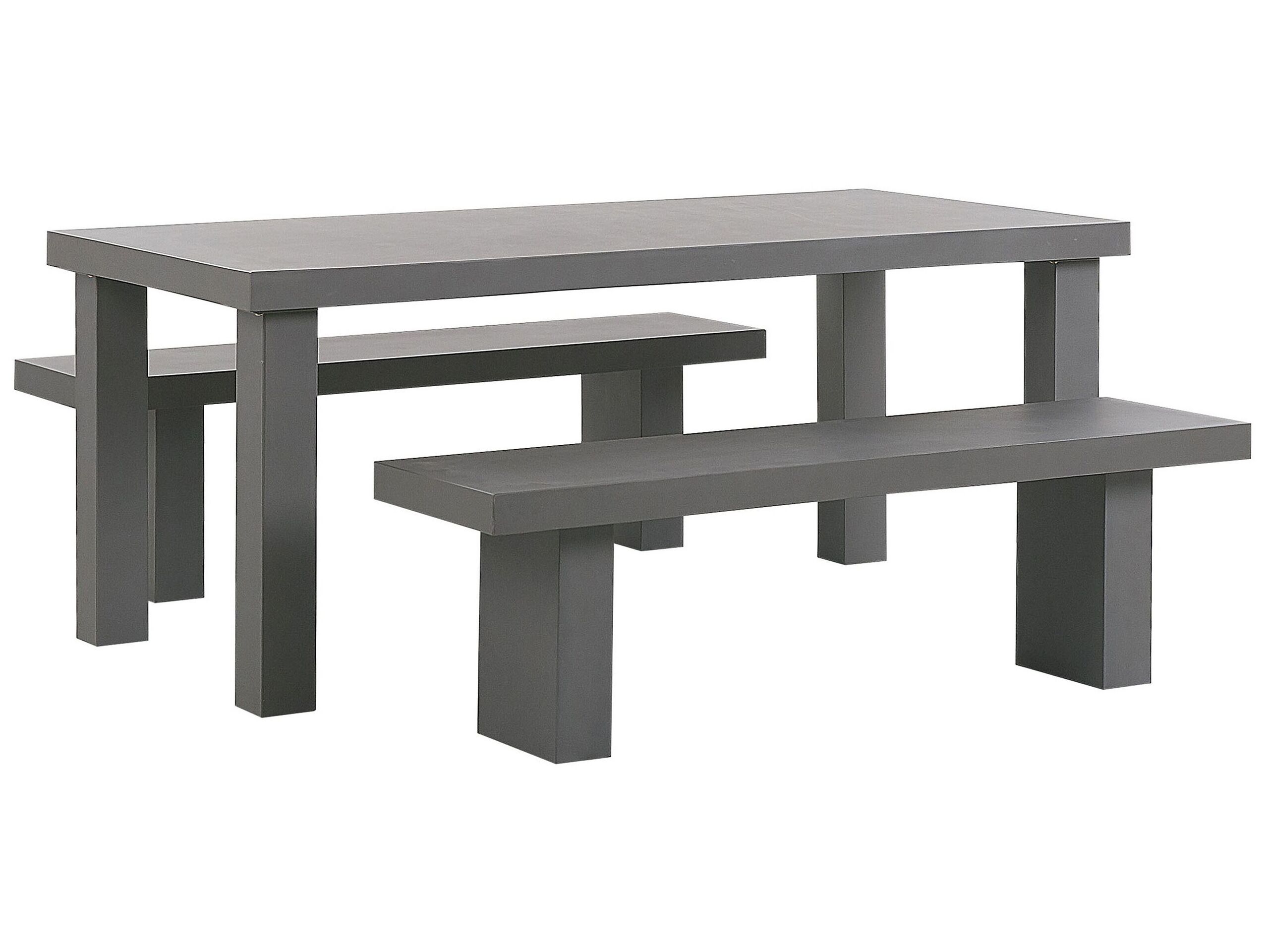 Ensemble de jardin table et 2 bancs en fibre-ciment gris