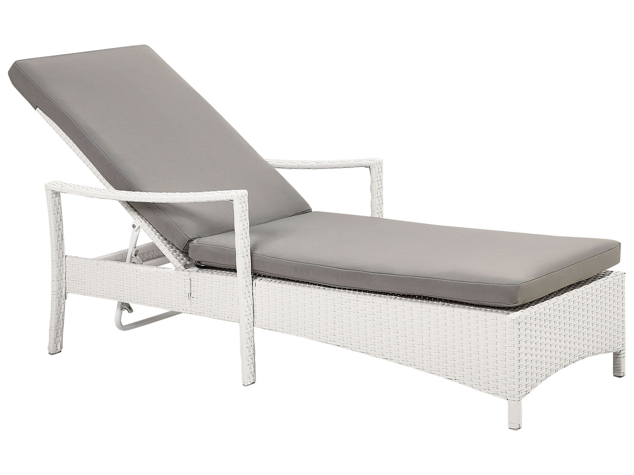 Transat en rotin blanc avec coussin gris