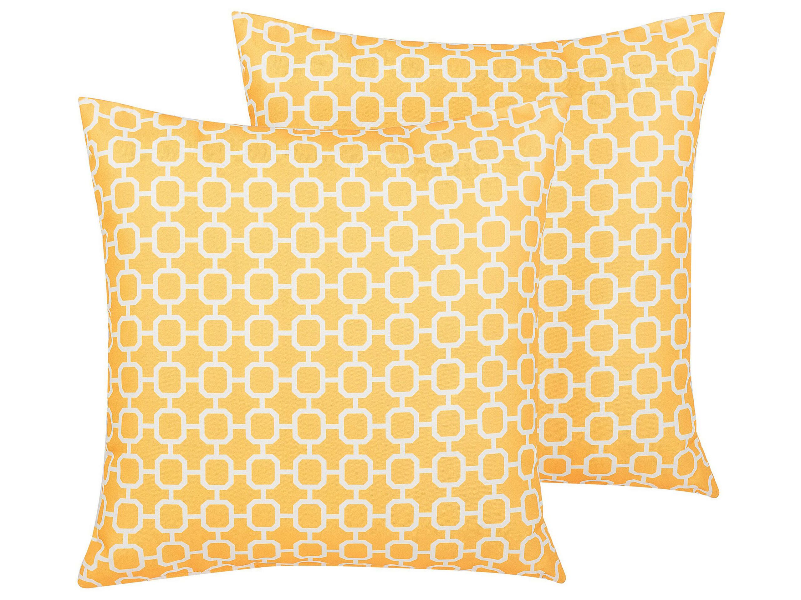 Lot de 2 coussins extérieurs à motif jaune et blanc 40 x 40 cm