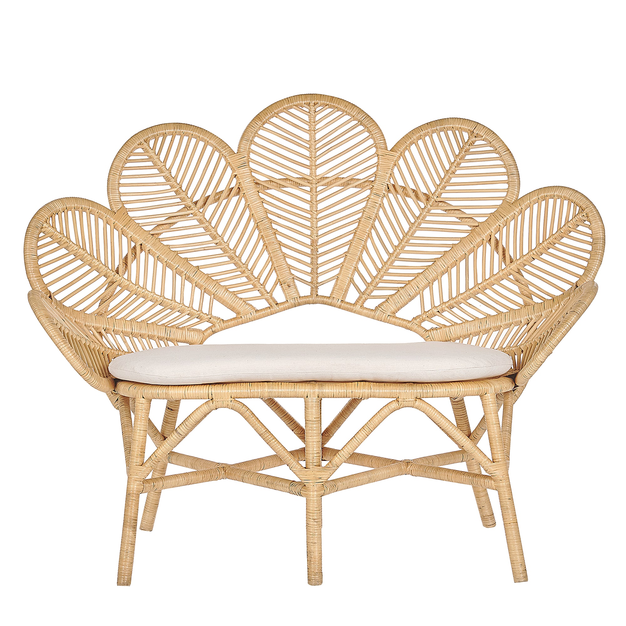 Banquette 2 places en rotin beige clair (photo) Banquette 2 places en rotin beige clair