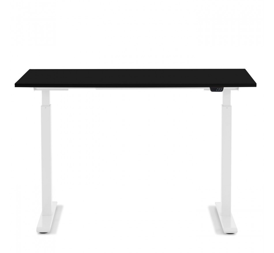 Bureau réglable assis-debout noir et acier blanc L120 Bureau réglable assis-debout noir et acier blanc L120