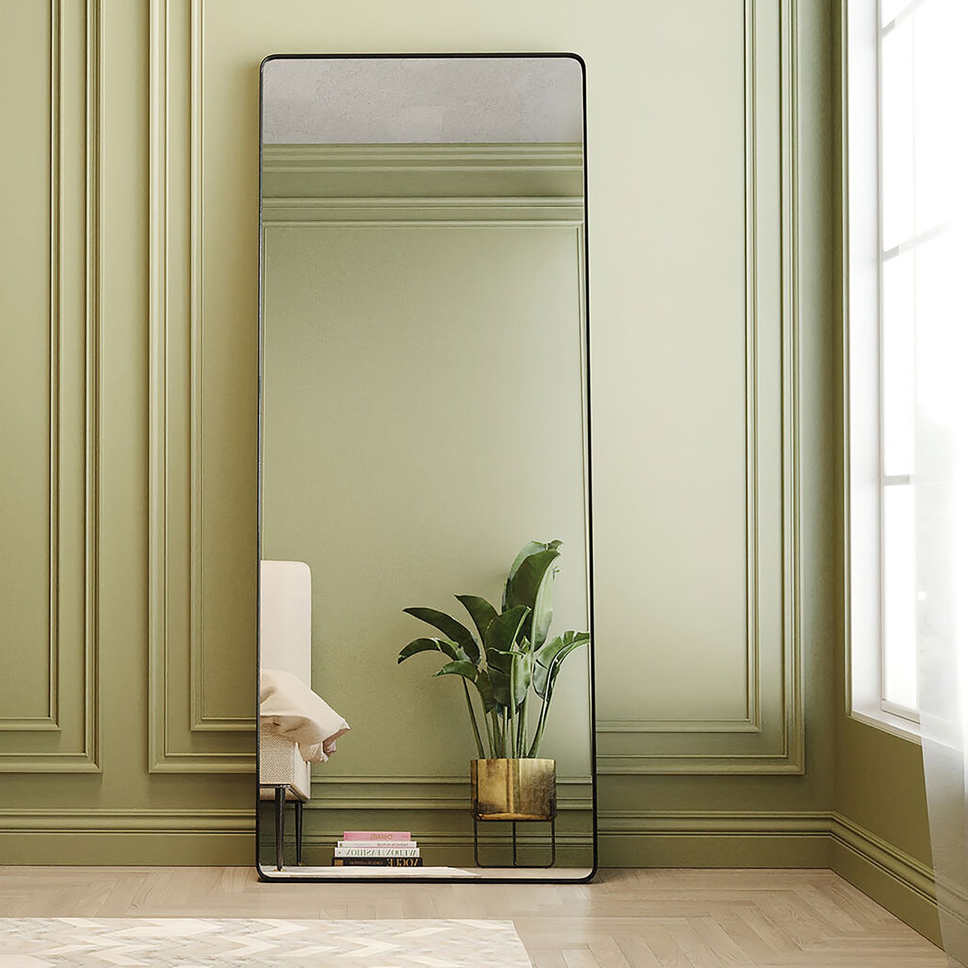 Miroir bords arrondis en métal noir 200x80