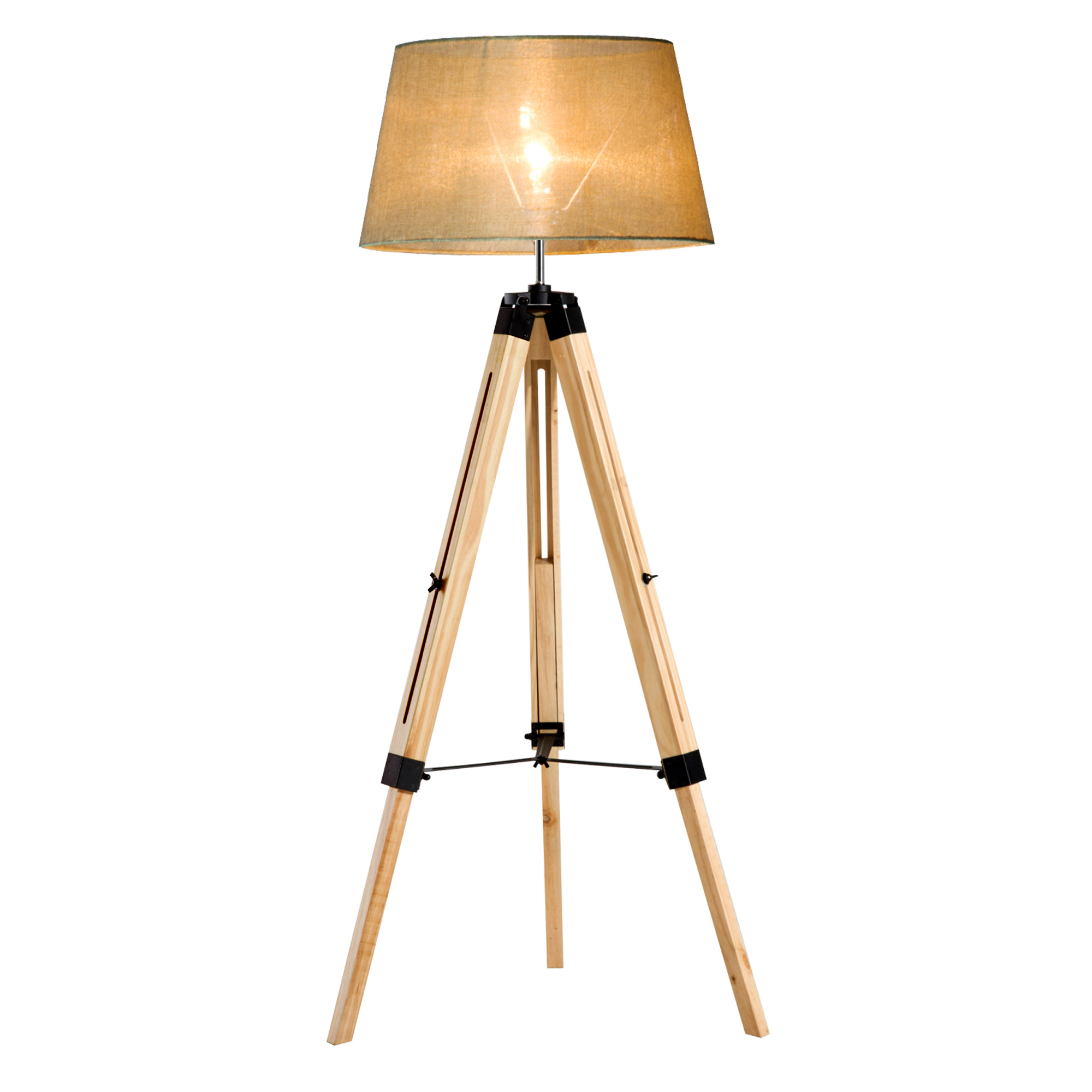 Lampadaire trépied en bois hauteur réglable 99-143 cm beige Lampadaire trépied en bois hauteur réglable 99-143 cm beige