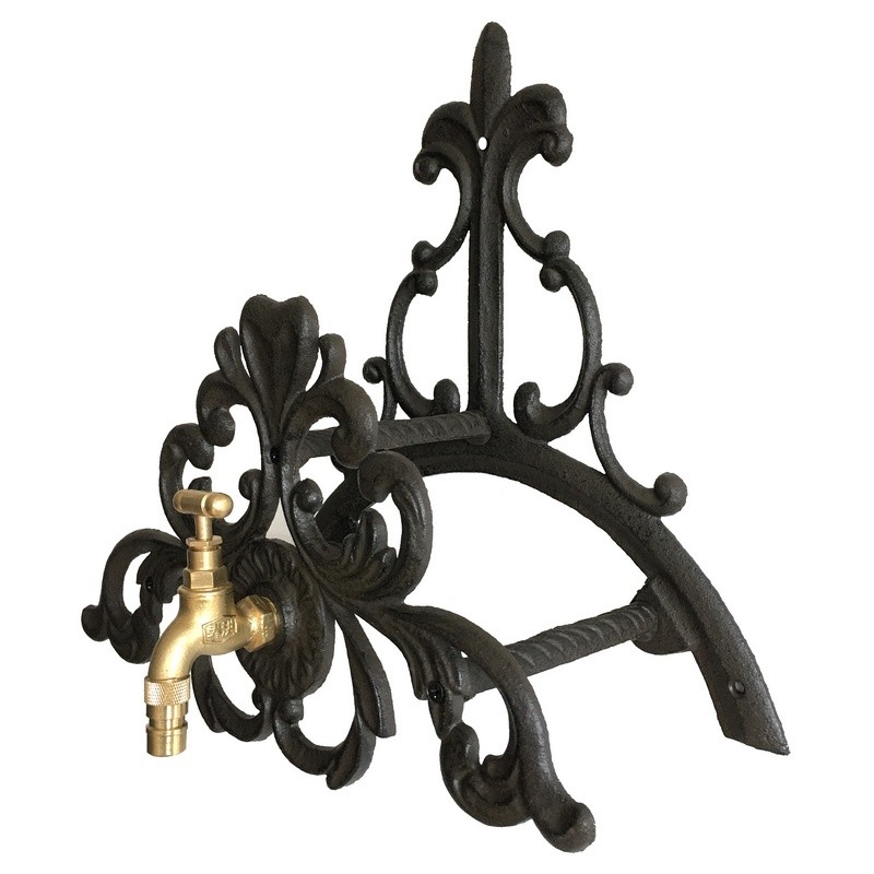 Support porte tuyau d'arrosage robinet mural fonte 34x34 Support porte tuyau d'arrosage robinet mural fonte 34x34