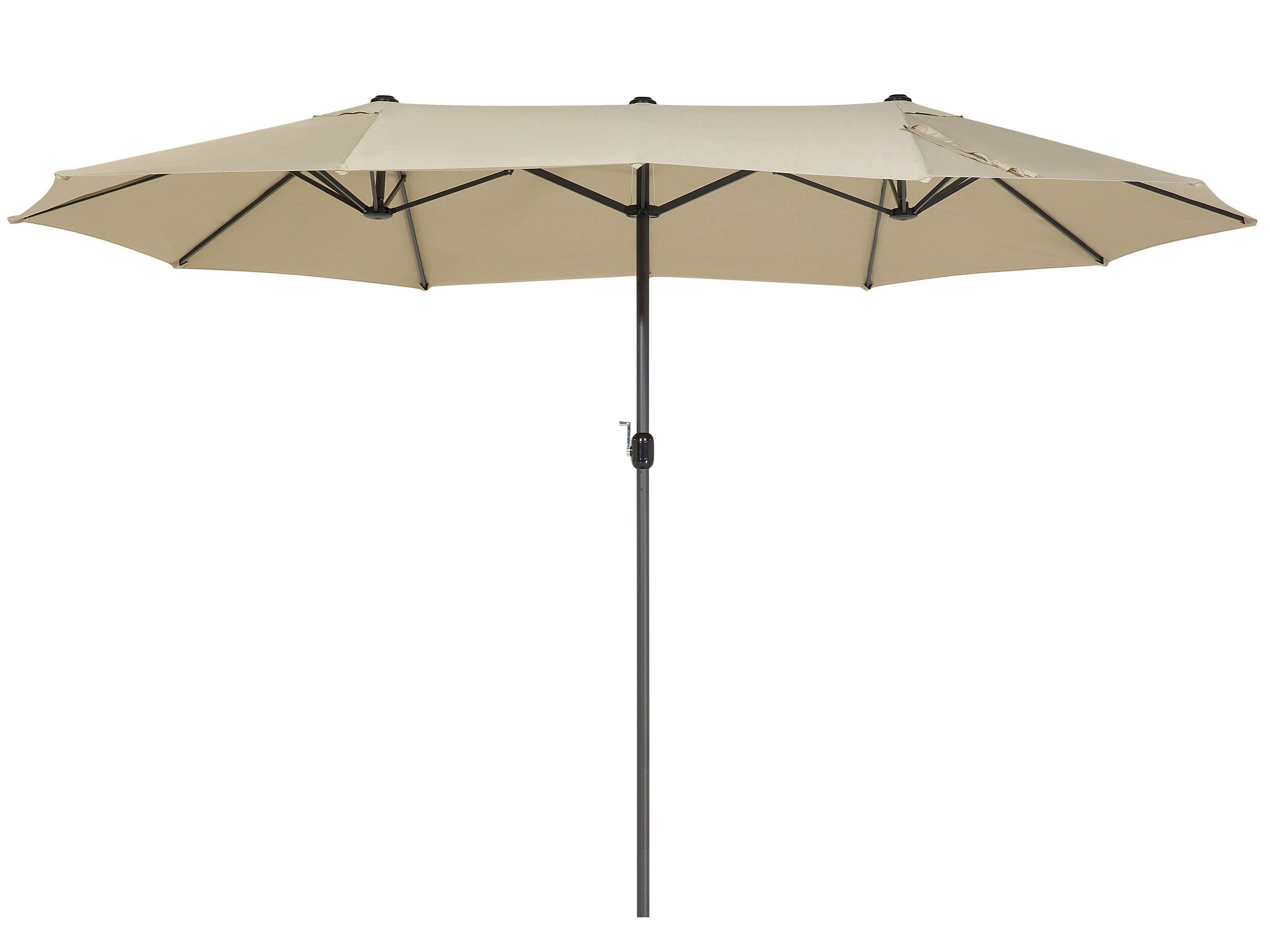 Parasol XL en tissu beige taupe à mât central en aluminium