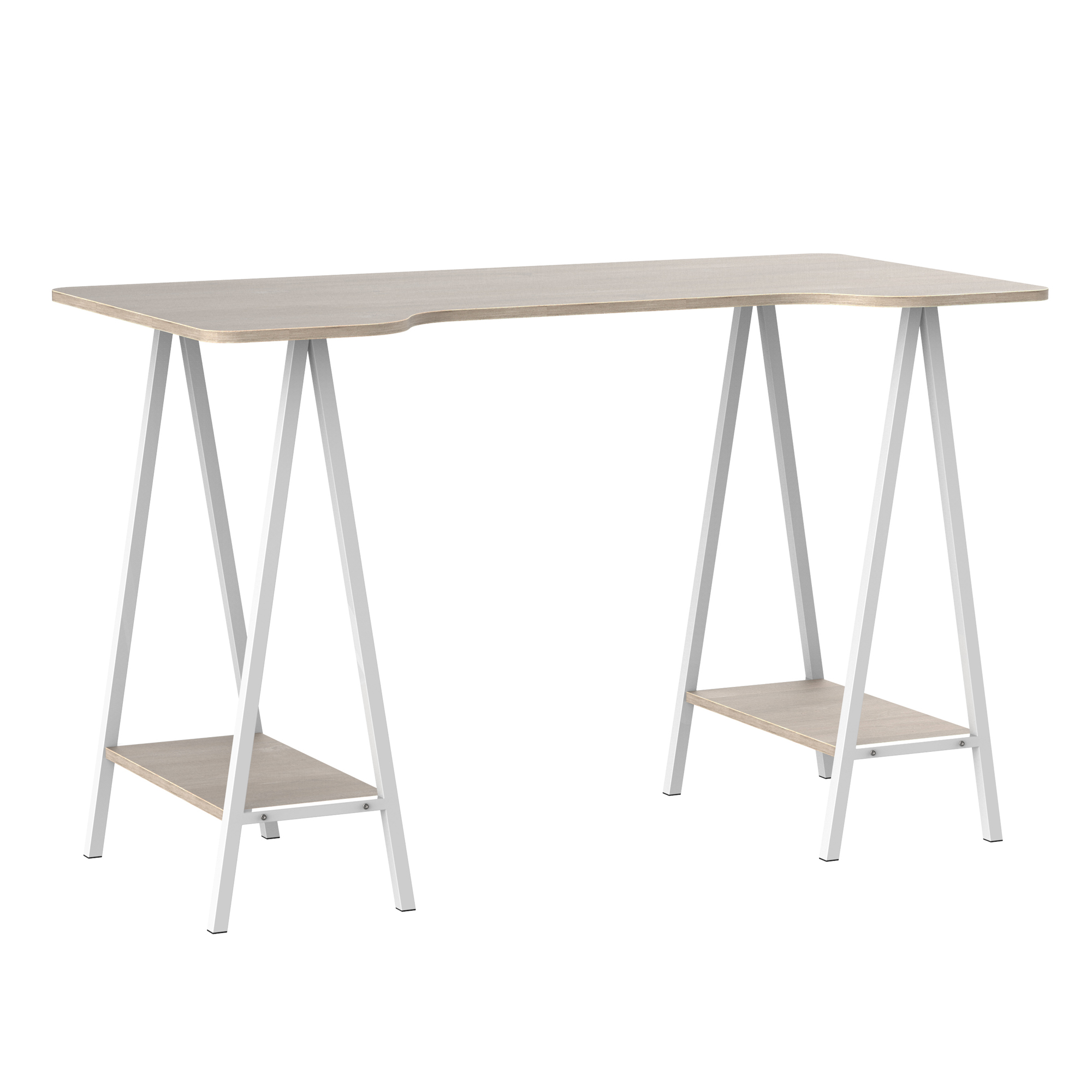 Bureau informatique design 2 étagères plateau aspect bois gris clair