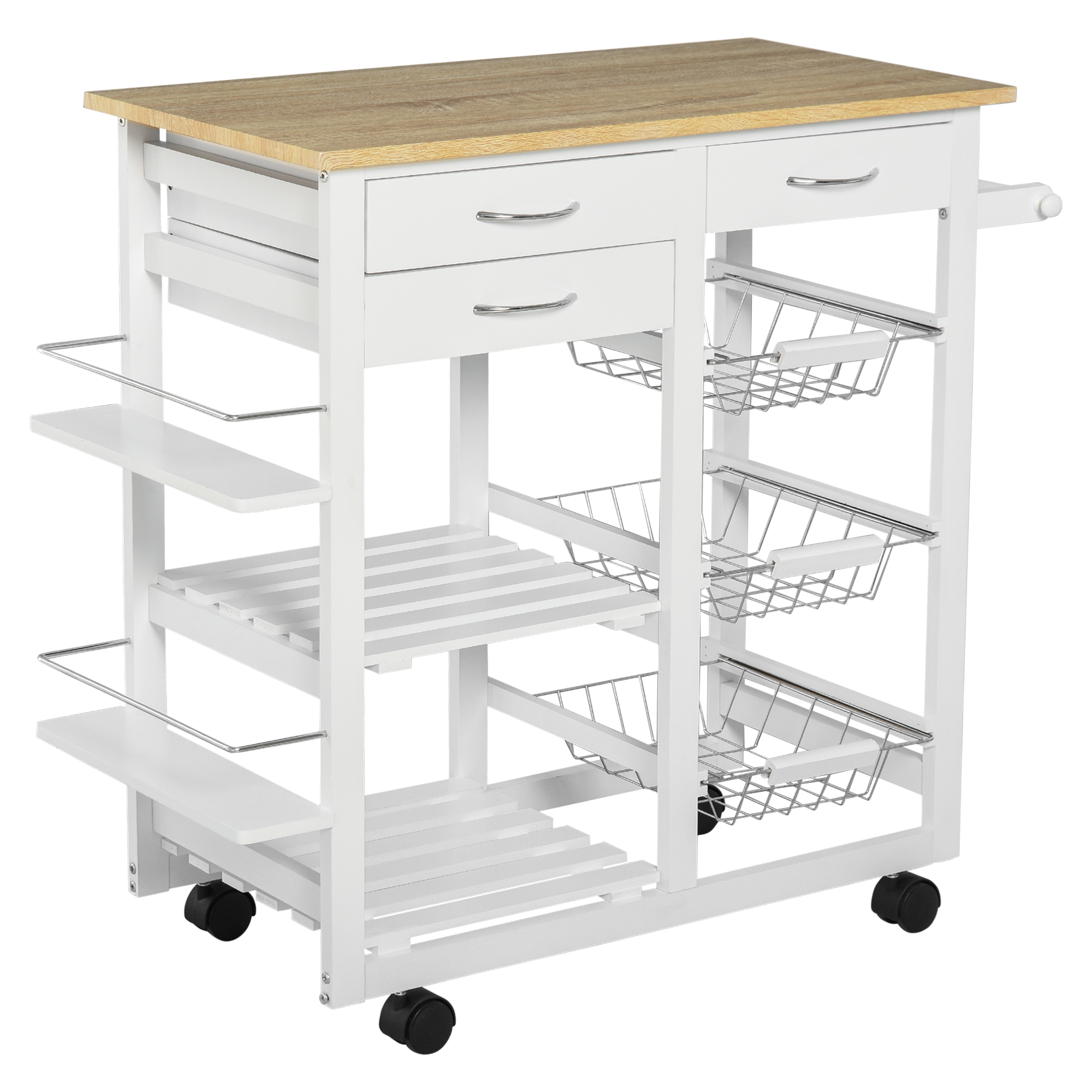 Desserte chariot cuisine multi-rangements aspect chêne clair pin blanc Desserte chariot cuisine multi-rangements aspect chêne clair pin blanc