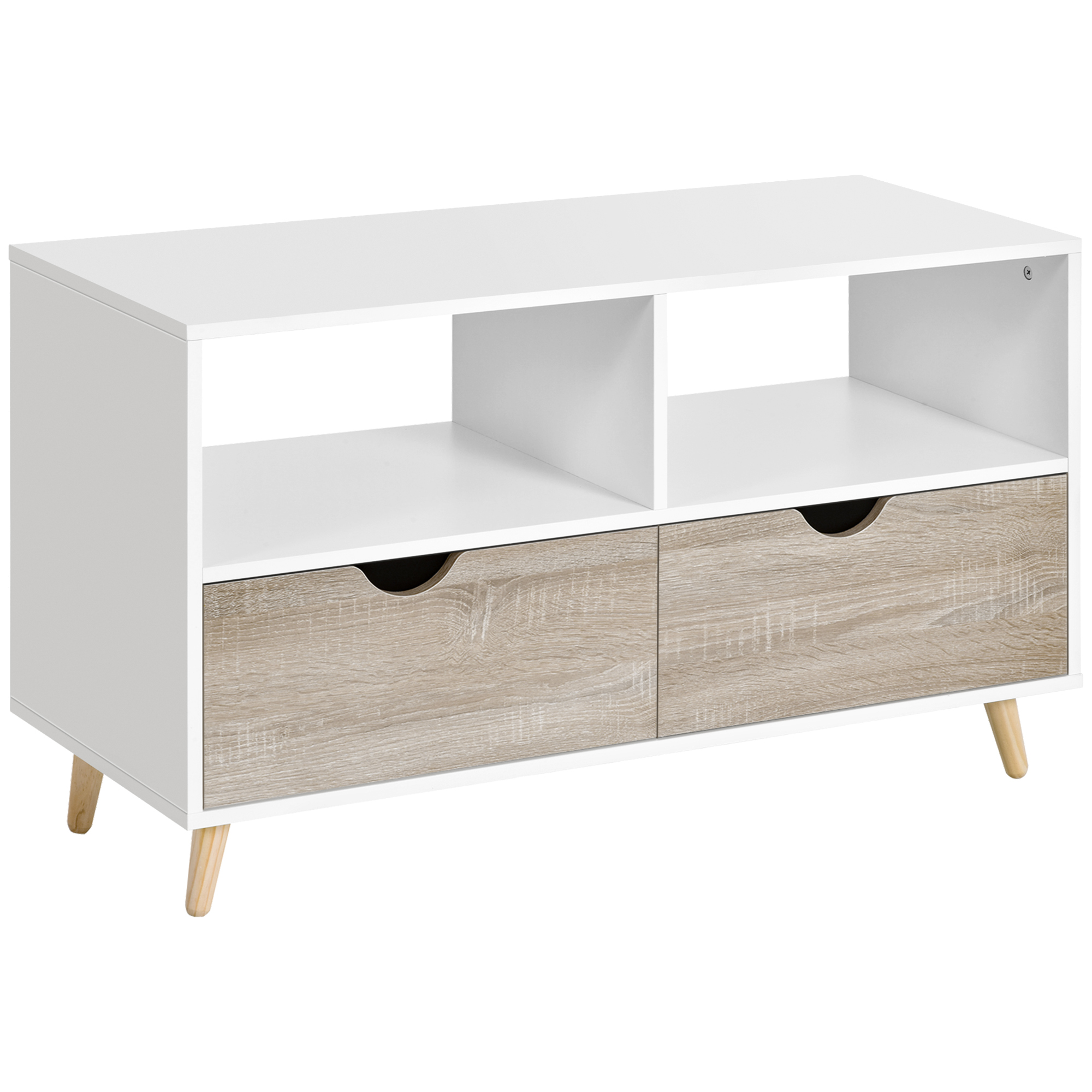 Meuble TV style scandinave 2 tiroirs aspect chêne clair blanc