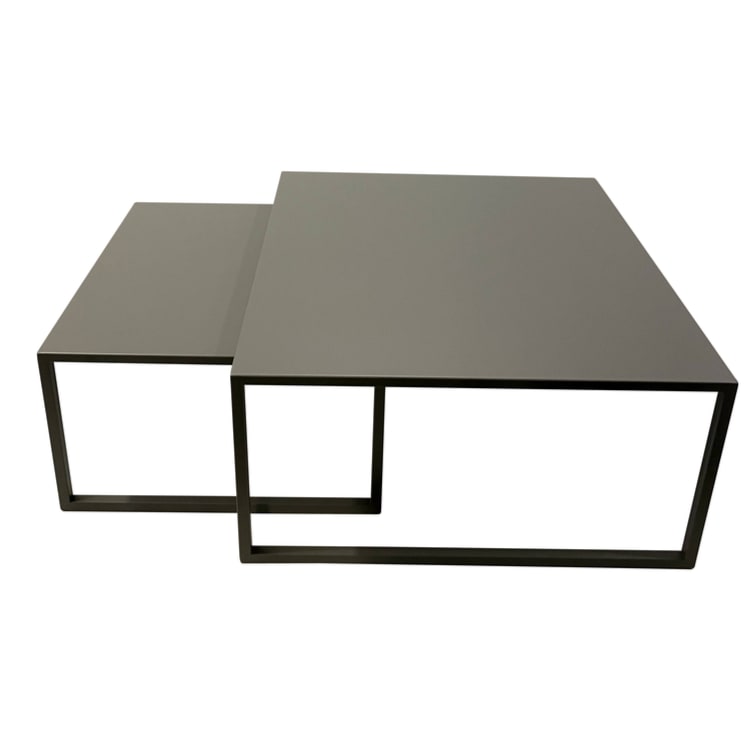 Lot de 2 tables basses de jardin carrées en acier gris