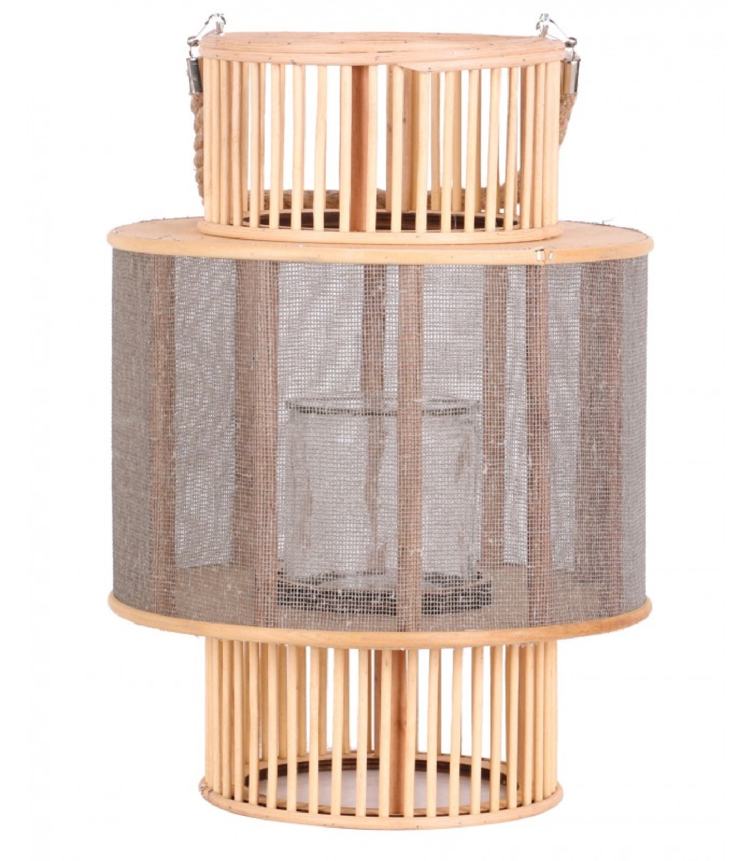 Lanterne ronde en bois et bougeoir en verre H38cm Lanterne ronde en bois et bougeoir en verre H38cm