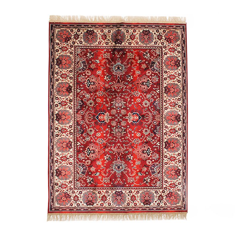 Tapis à franges en viscose motifs vintage rouge 137x200