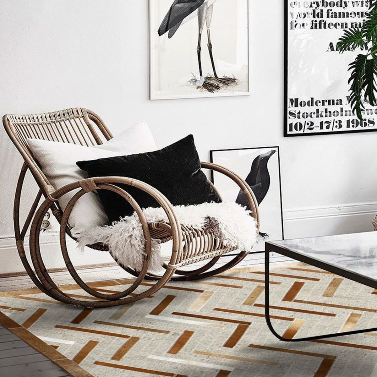 Tapis en cuir à motif chevron marron clair 120x170 Tapis en cuir à motif chevron marron clair 120x170