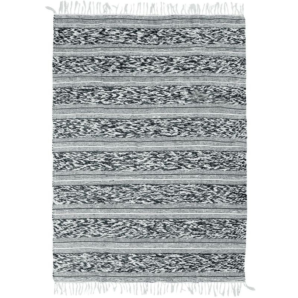 Tapis 100% coton bande relief blanc-noir 160x230 Tapis 100% coton bande relief blanc-noir 160x230