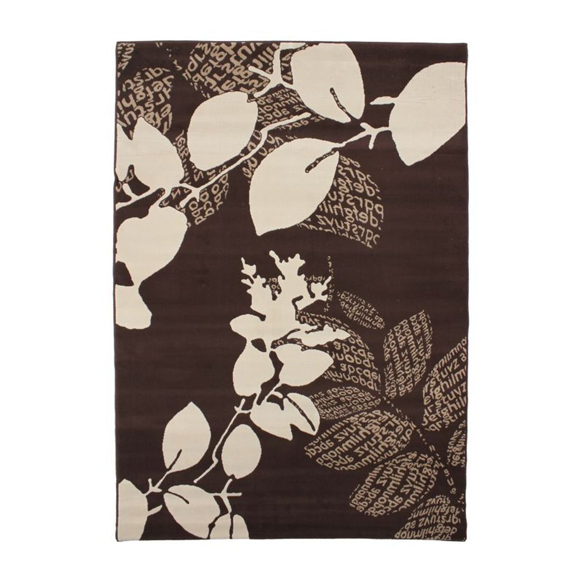 Tapis motifs feuilles et textes chocolat et crème 160x230 Tapis motifs feuilles et textes chocolat et crème 160x230