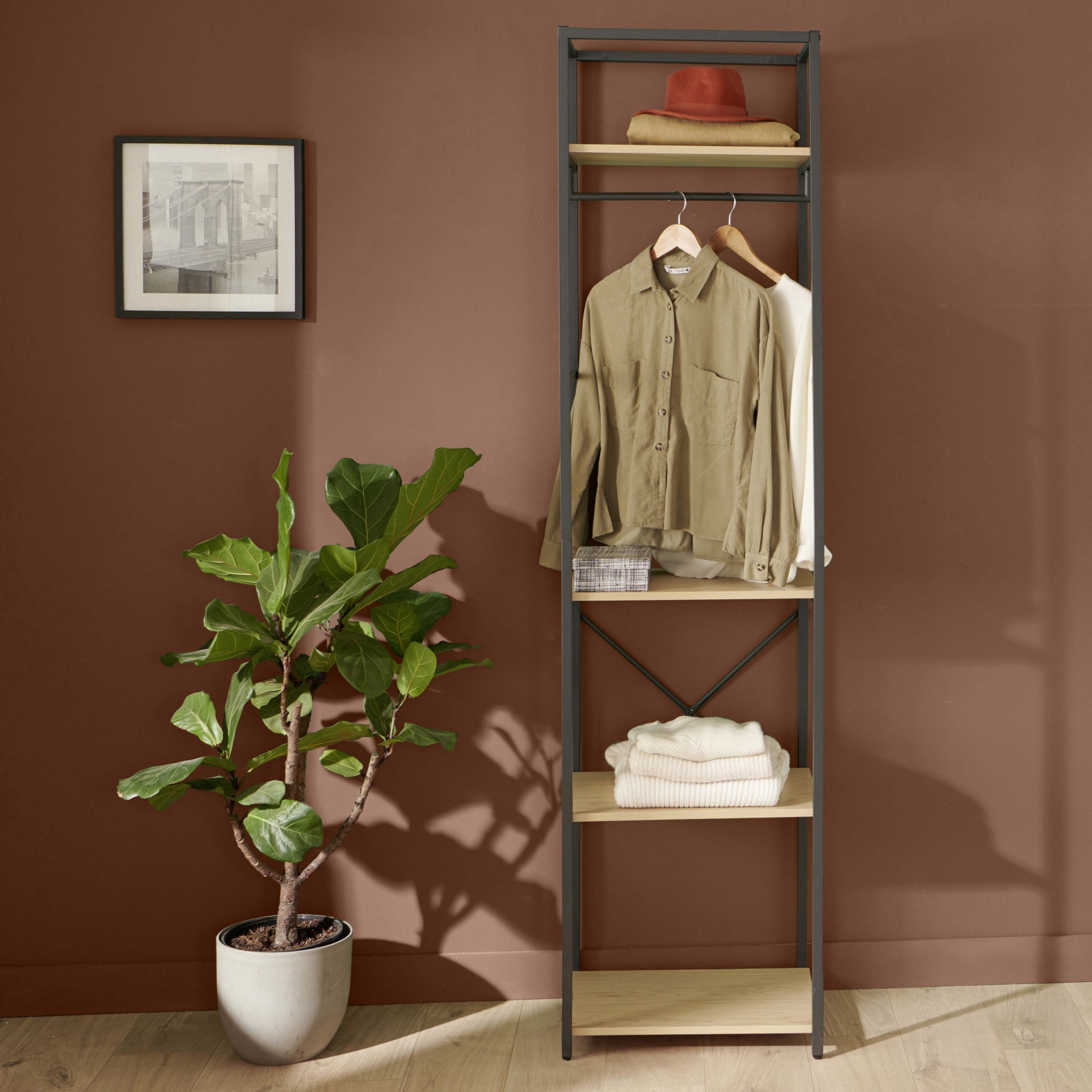 Portant Vêtements en Bois et Métal L50 x H200cm JUNE Portant Vêtements en Bois et Métal L50 x H200cm JUNE
