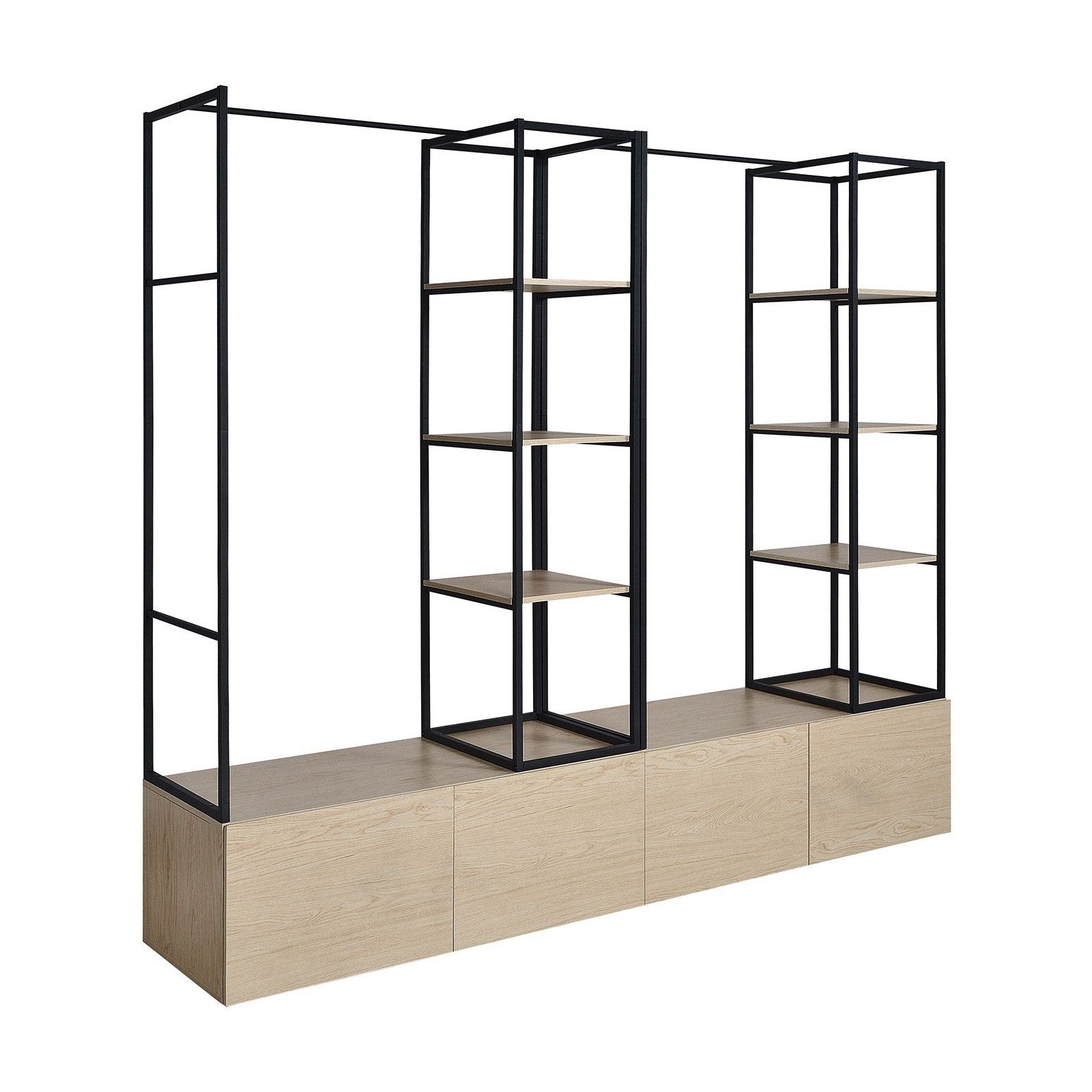 Dressing ouvert modulable avec tiroirs effet bois clair Dressing ouvert modulable avec tiroirs effet bois clair