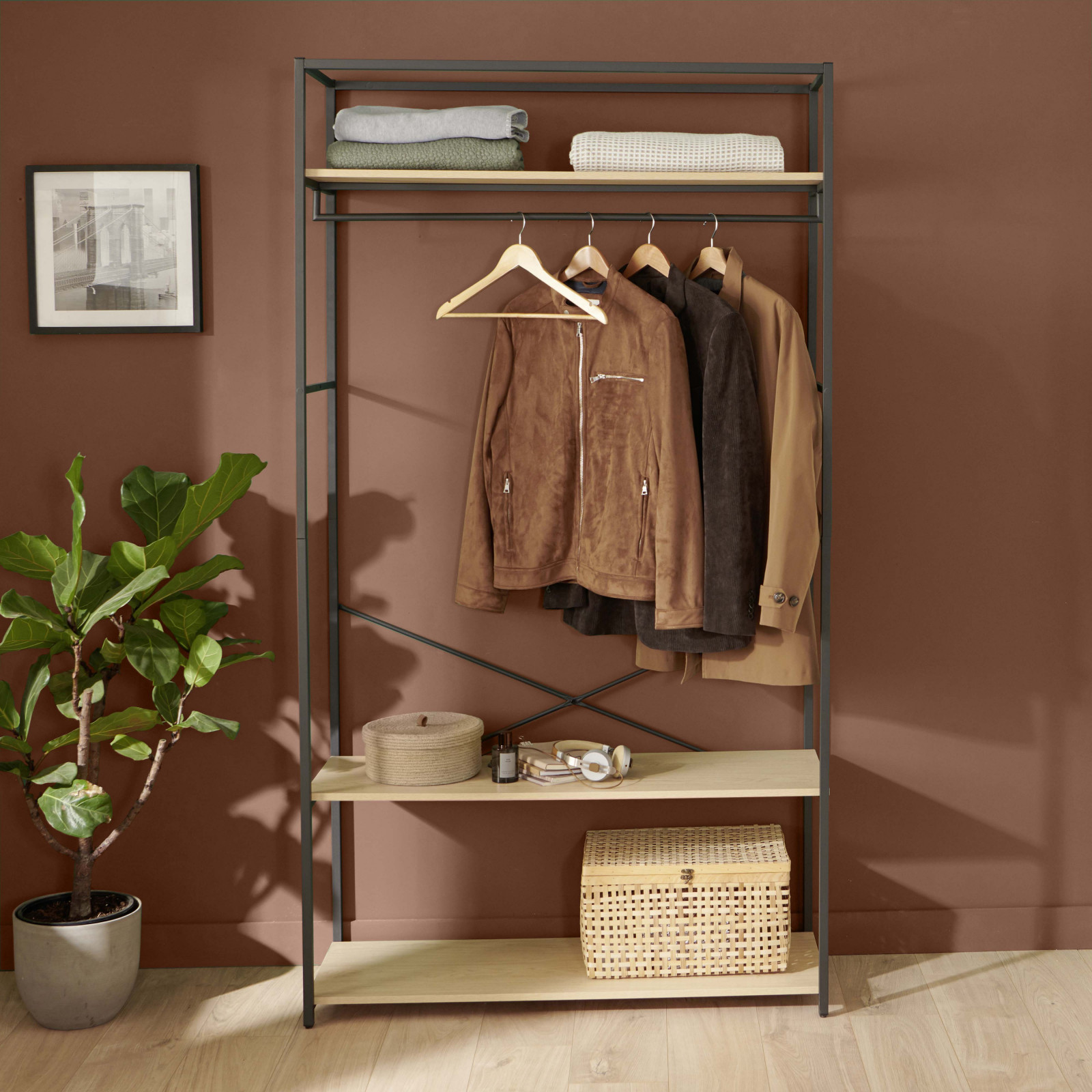 Dressing ouvert L110 x H200cm effet bois clair (photo) Dressing ouvert L110 x H200cm effet bois clair