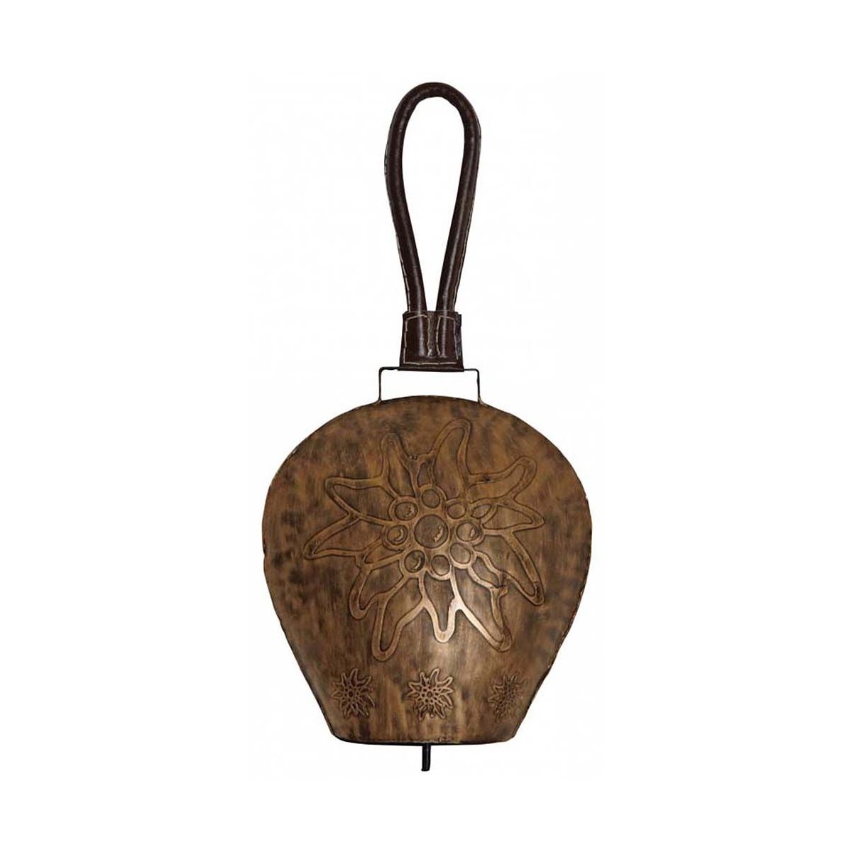 Cloche métal vieilli 26 cm avec sangle en cuir (photo) Cloche métal vieilli 26 cm avec sangle en cuir
