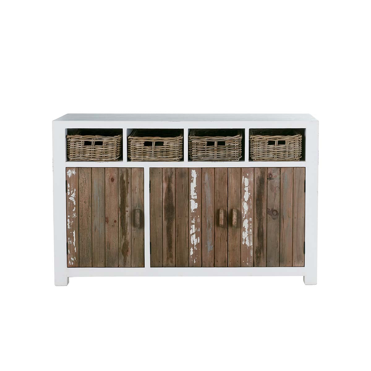 Buffet 3 portes 4 tiroirs en bois de pin recyclé