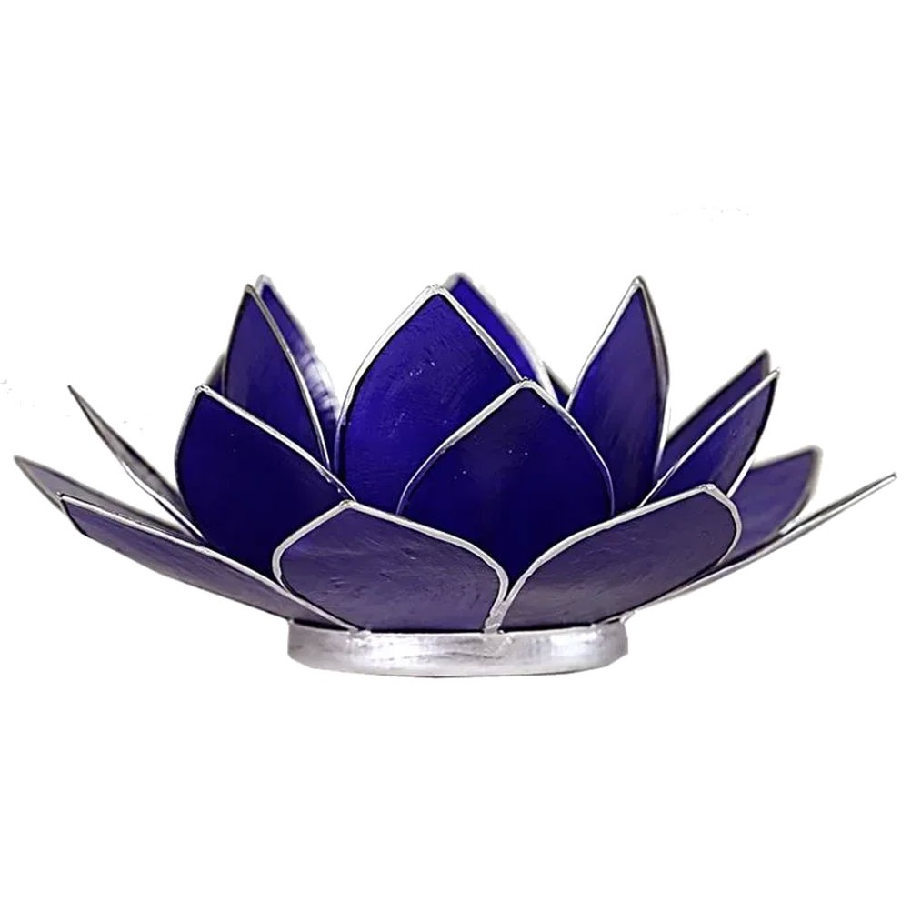 Porte bougie fleur de lotus bleu foncé et argent (photo) Porte bougie fleur de lotus bleu foncé et argent