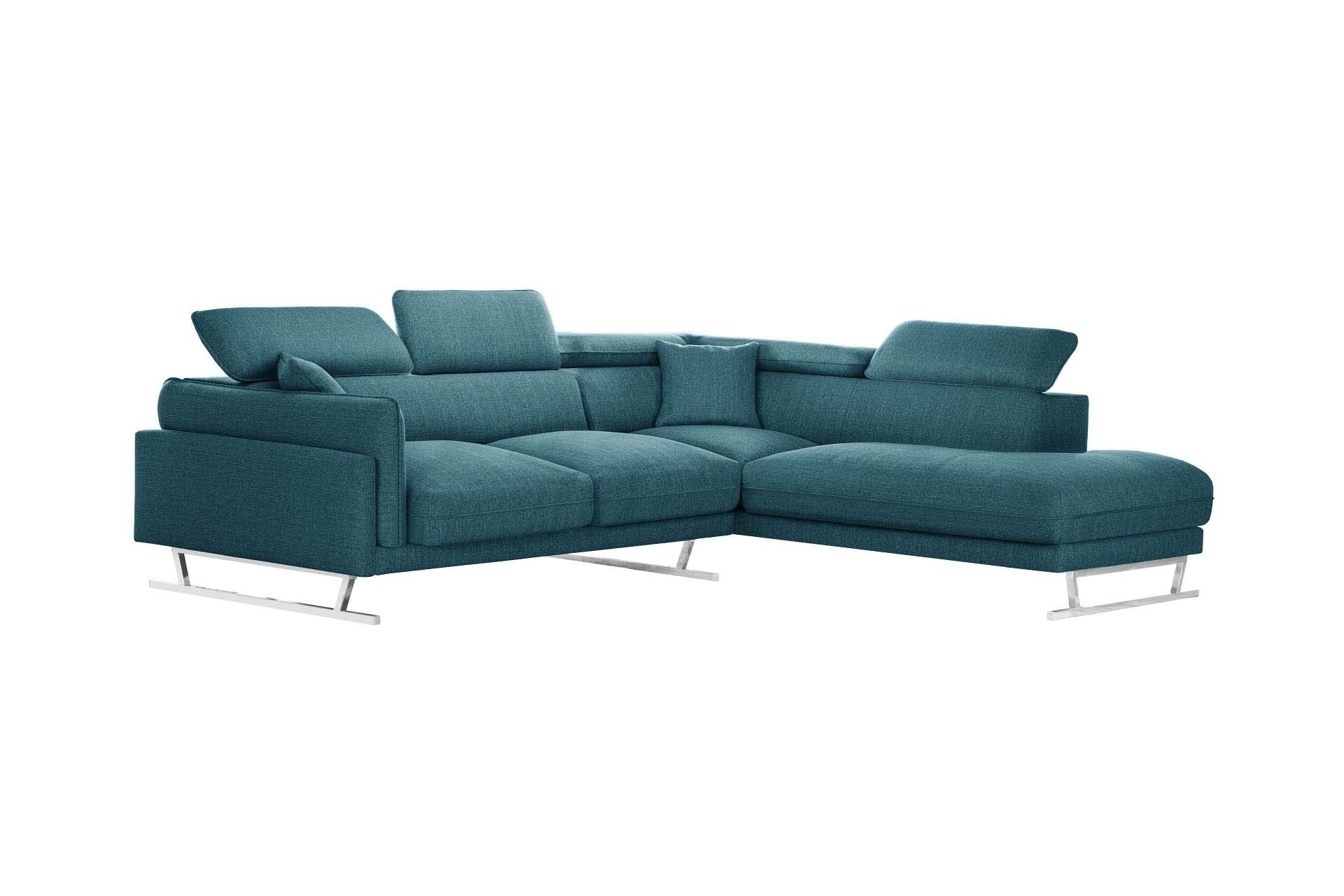 Canapé d'angle droit 6 places toucher lin turquoise (photo) Canapé d'angle droit 6 places toucher lin turquoise
