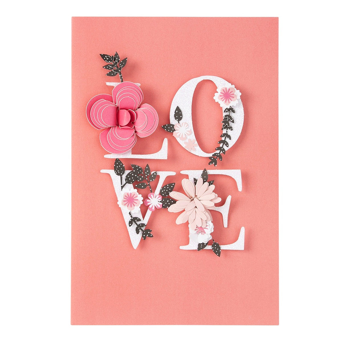 Carte amour mot love et fleurs reliefées (photo) Carte amour mot love et fleurs reliefées
