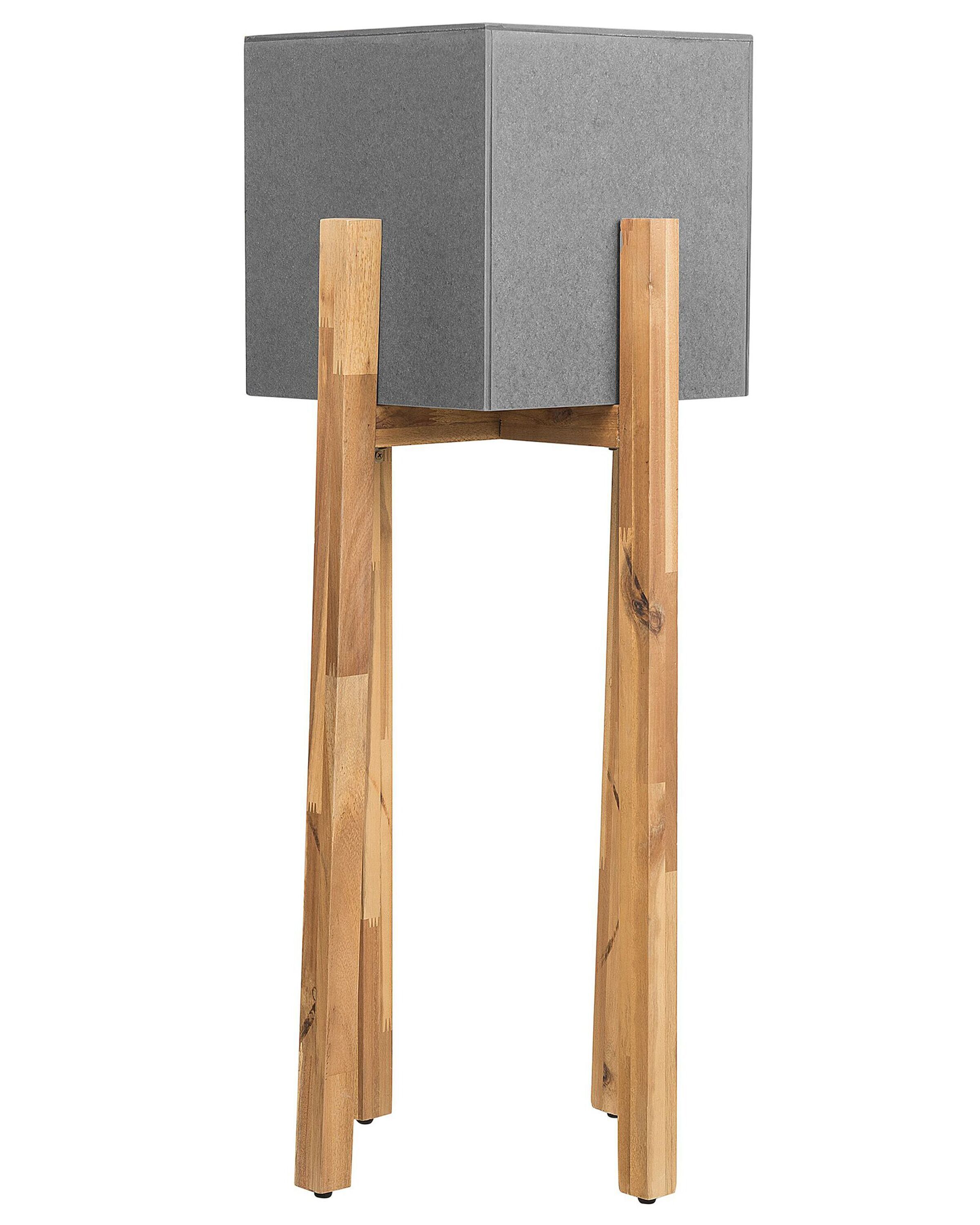 Cache-pot gris avec support en bois carré 30x30x95cm (photo) Cache-pot gris avec support en bois carré 30x30x95cm