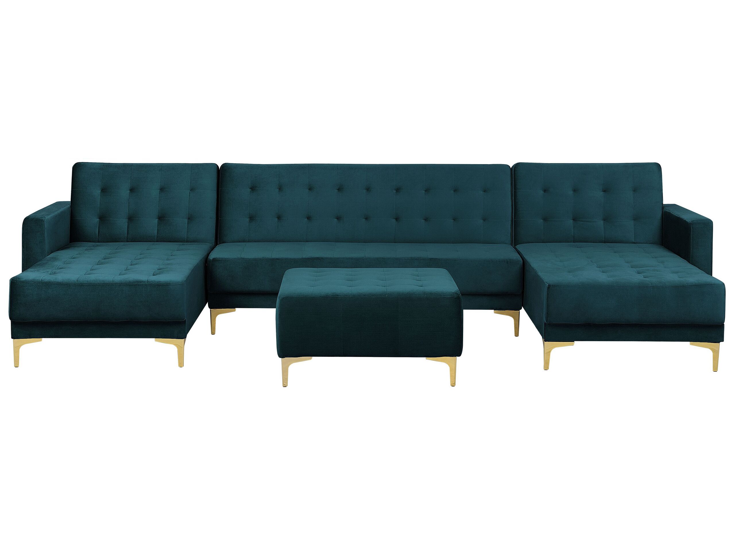Canapé modulable 5 places en forme de U en velours vert avec pouf (photo) Canapé modulable 5 places en forme de U en velours vert avec pouf